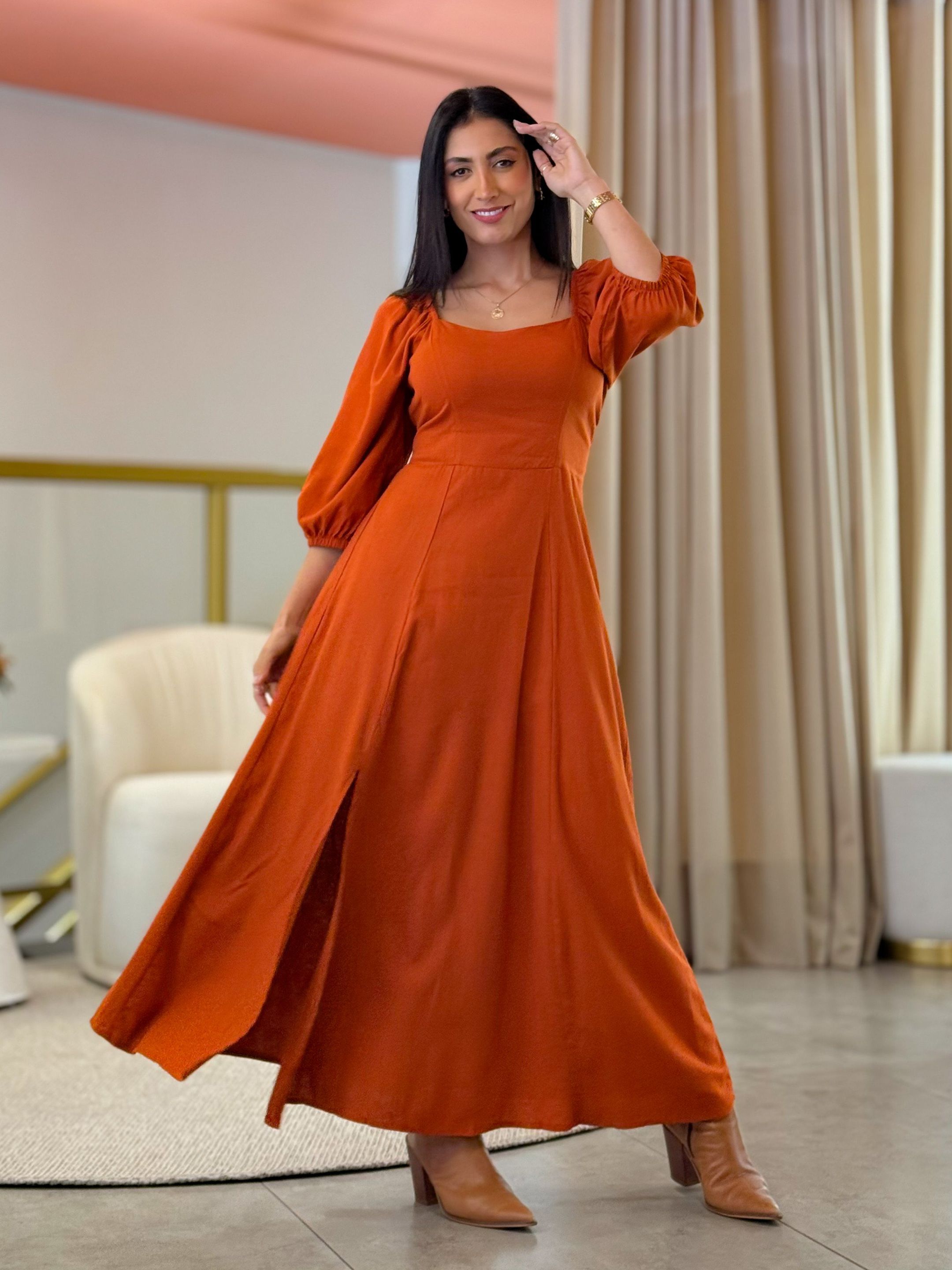 Vestido Simara Terracota - Por Katia Vilar Moda Clássica 