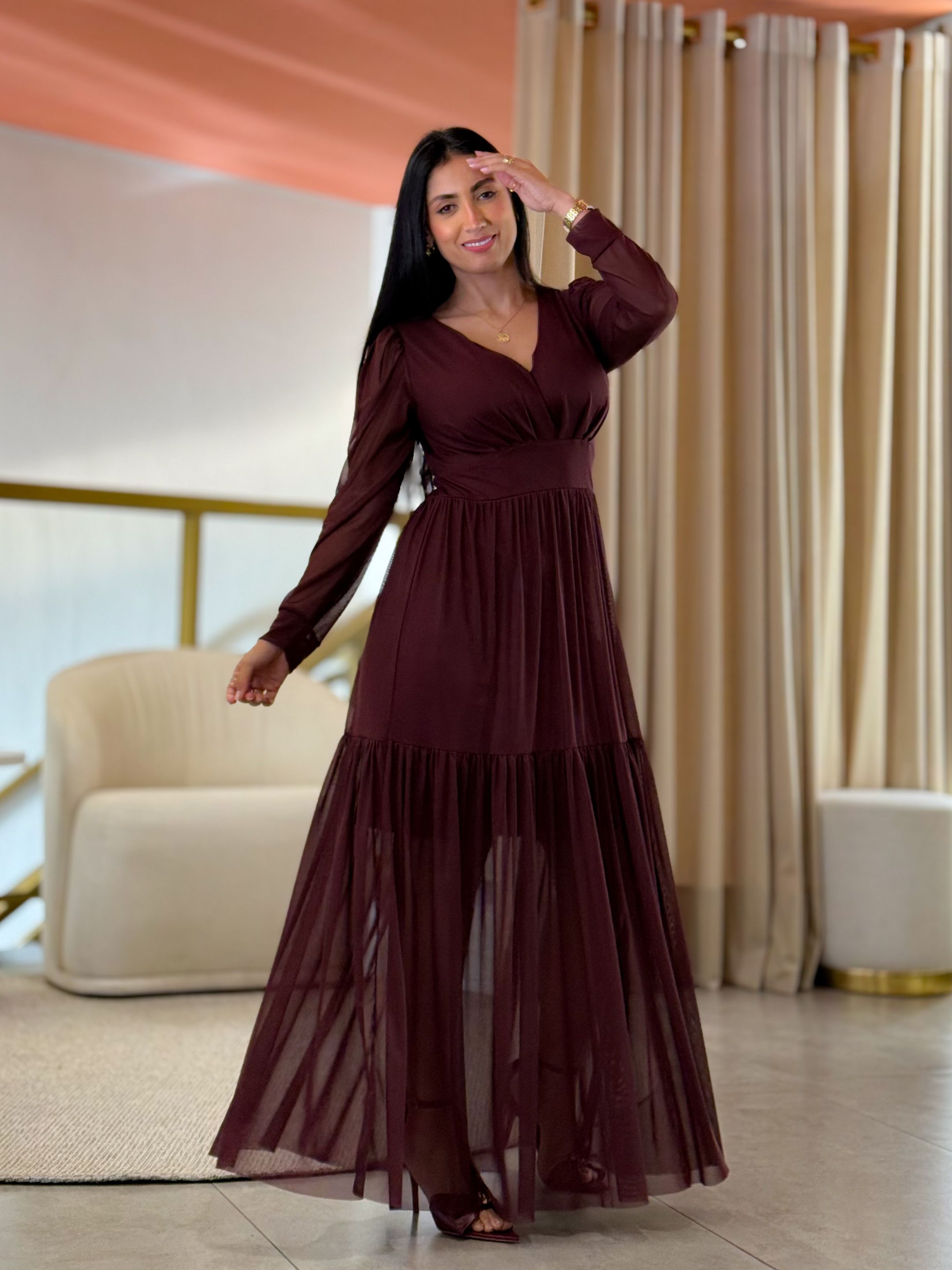 Vestido Rosana Bordo - Por Katia Vilar Moda Clássica 