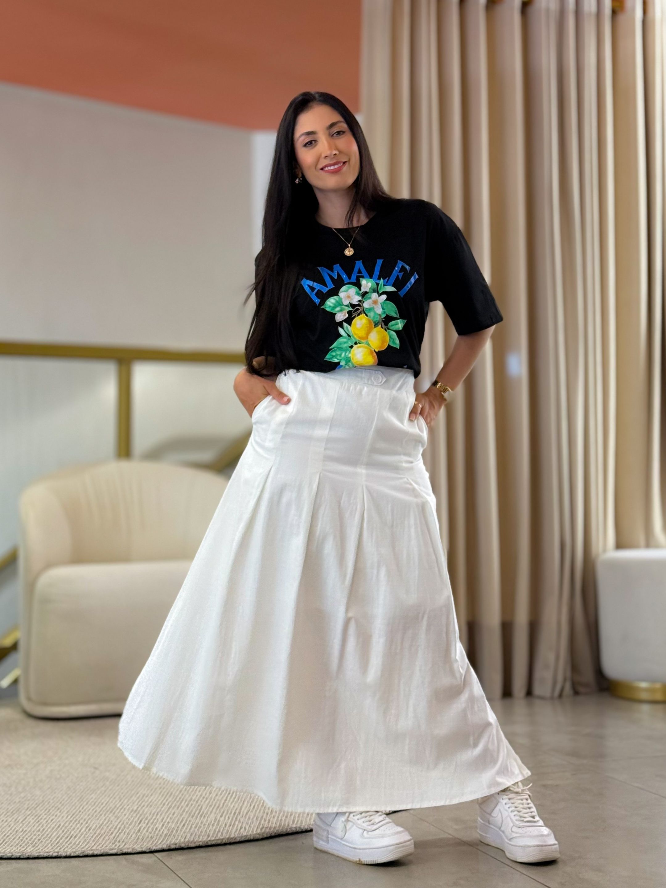 Saia Beatriz Off White - Por Katia Vilar Moda Clássica 