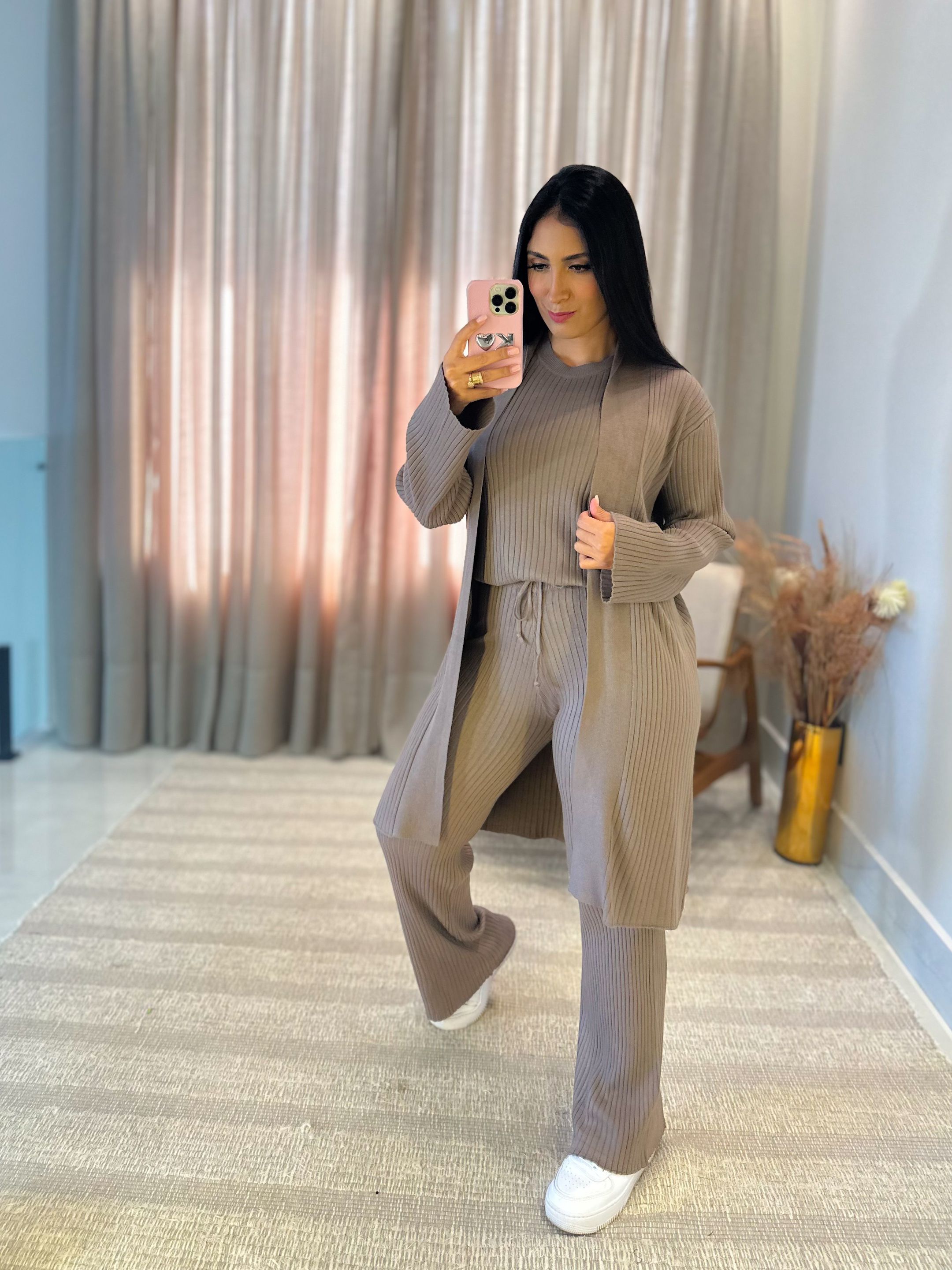 Conjunto Valentina Tricot Fúcsia 3 Peças 