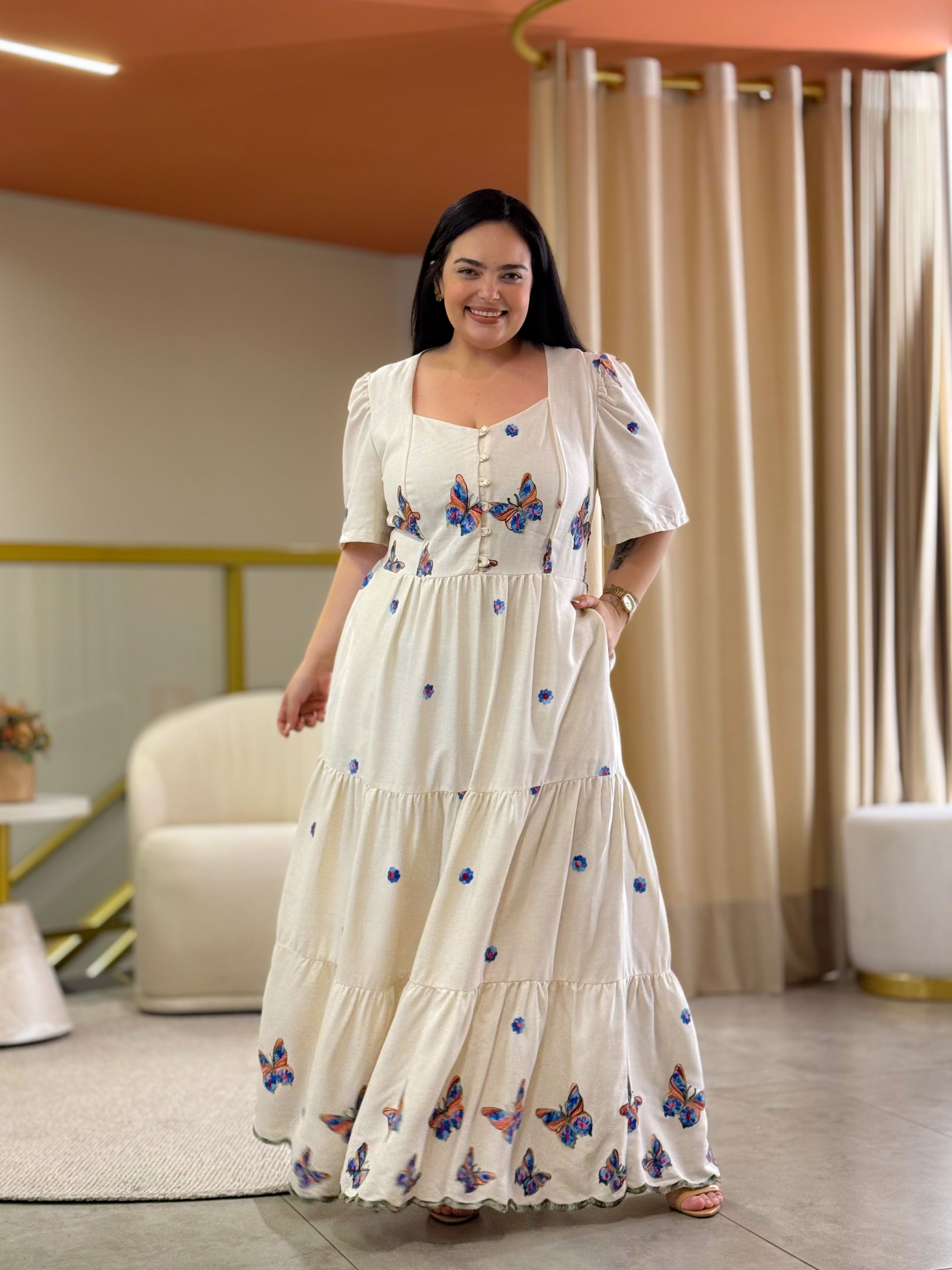 Vestido Plus Sofia Cru Linho