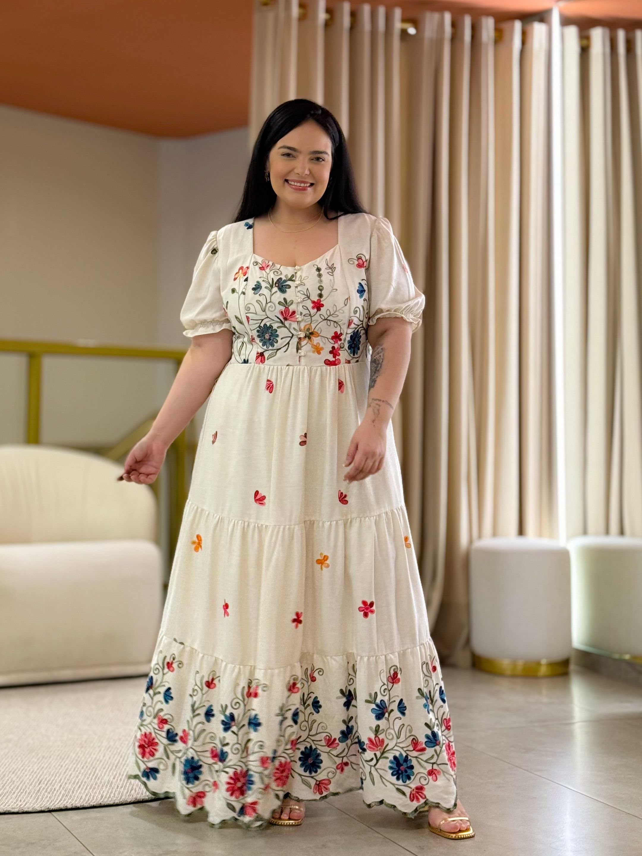 Vestido Plus Tayna Cru Linho