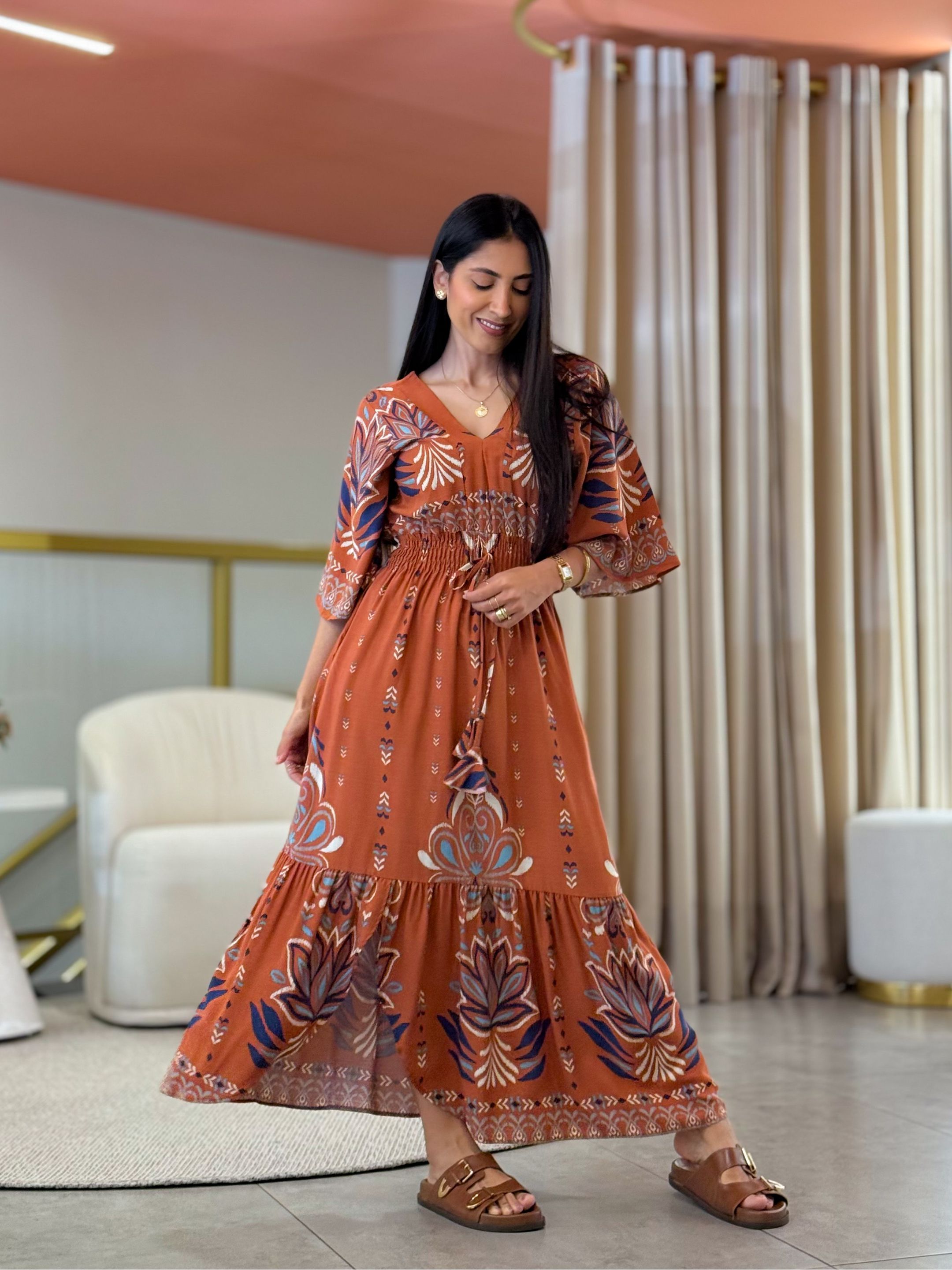 Vestido Tais Terracota - Por Katia Vilar Moda Clássica 