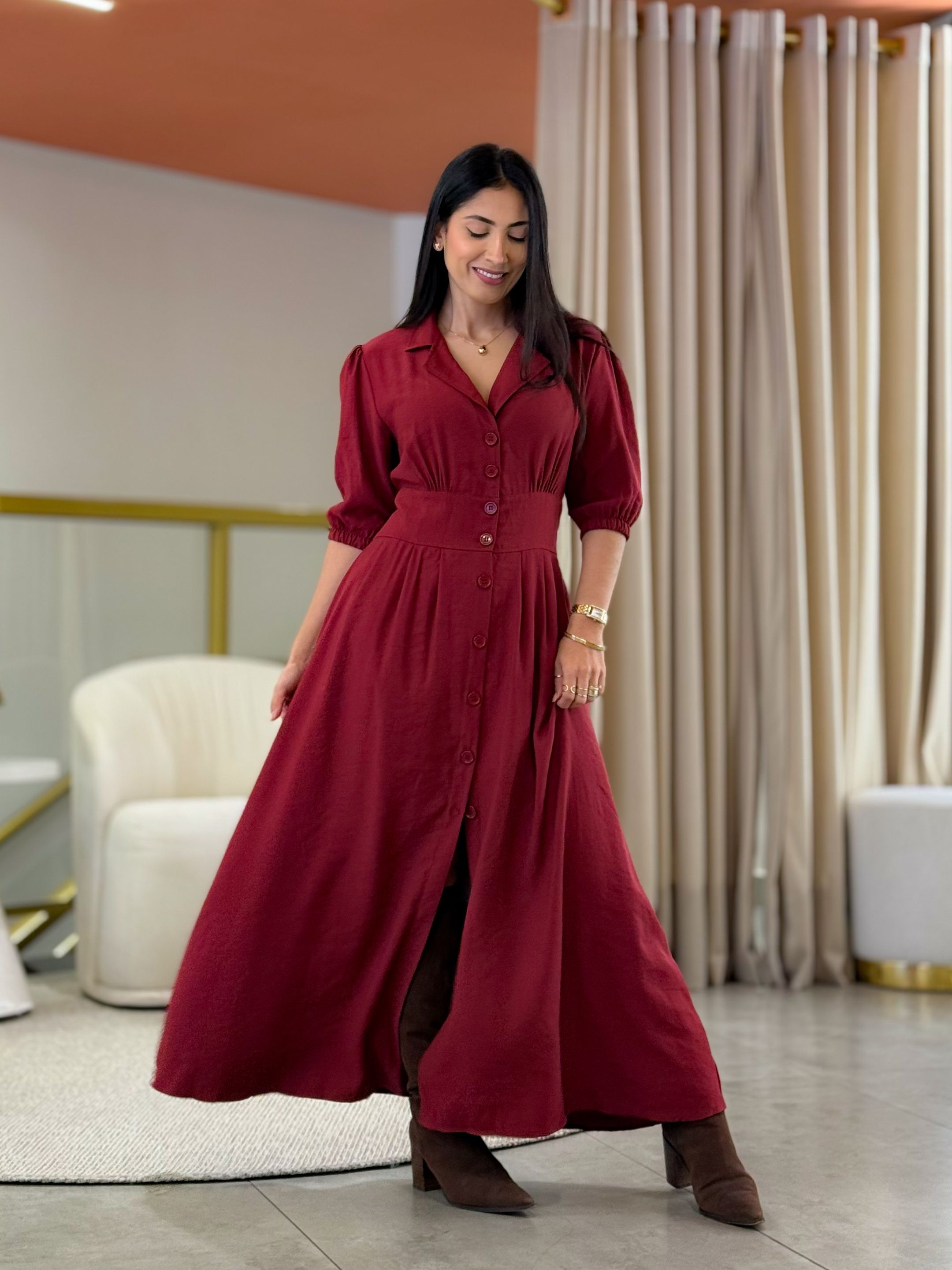 Vestido Mila Liso Vinho