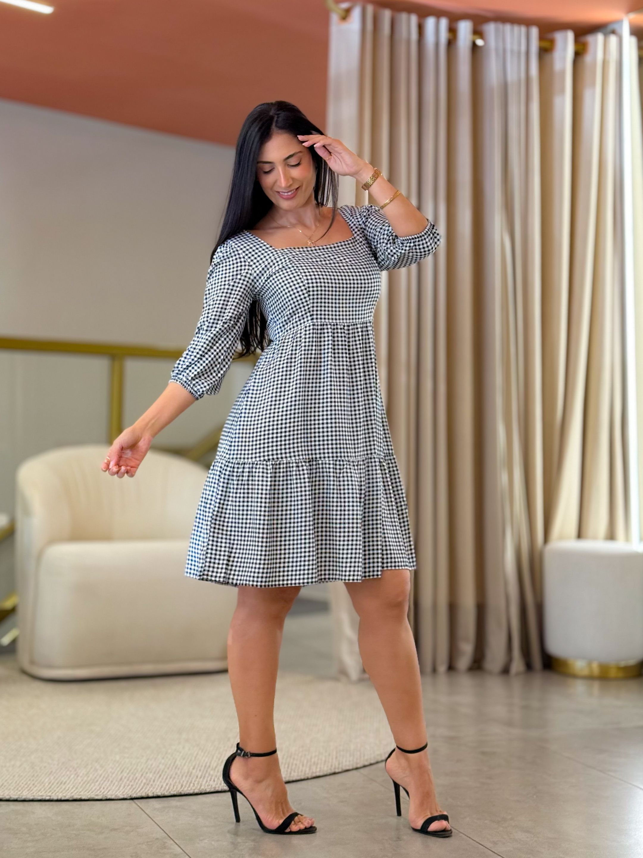 Vestido Marina Xadrez Preto