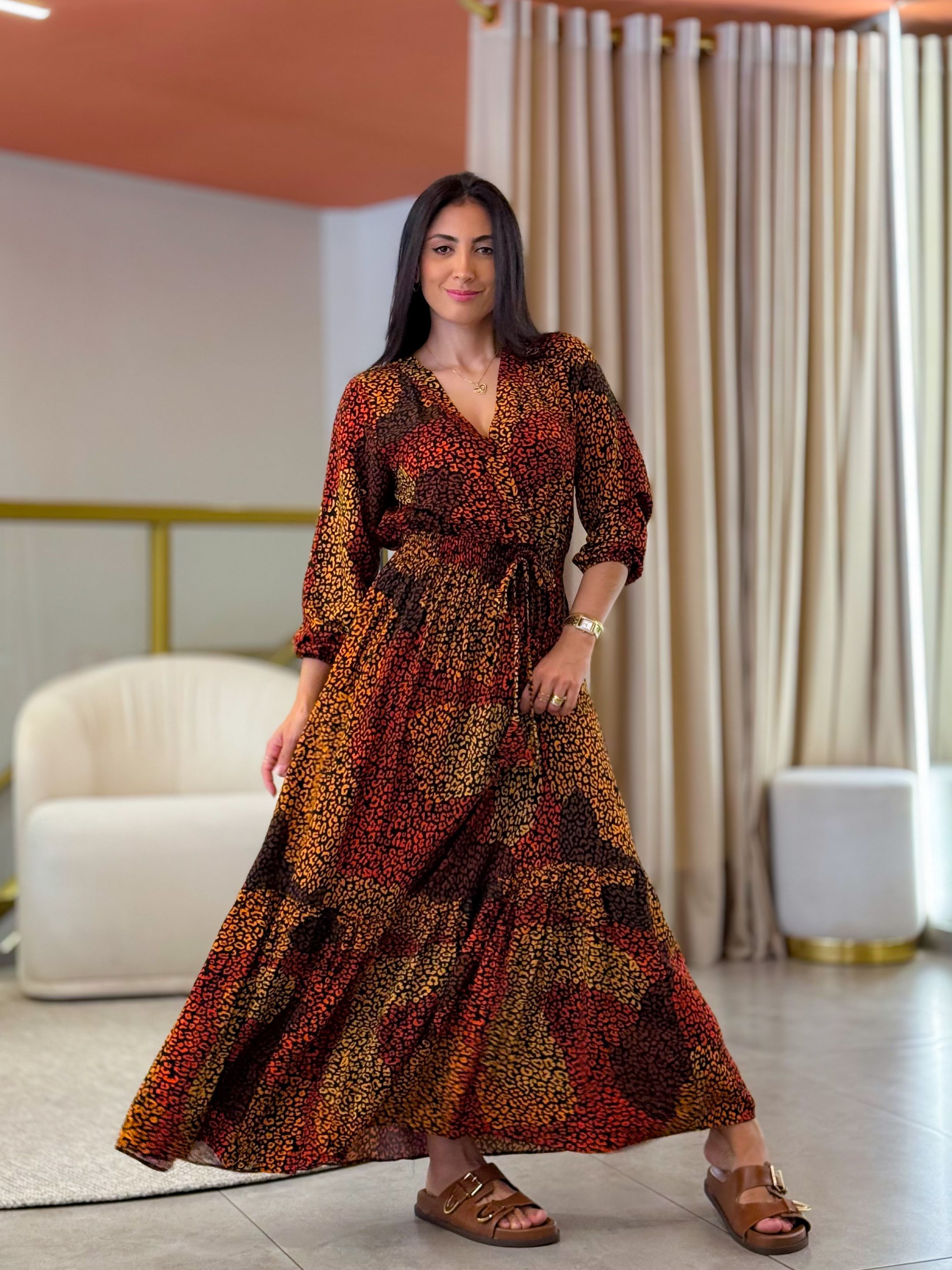 Vestido Lana Terracota Animal Print