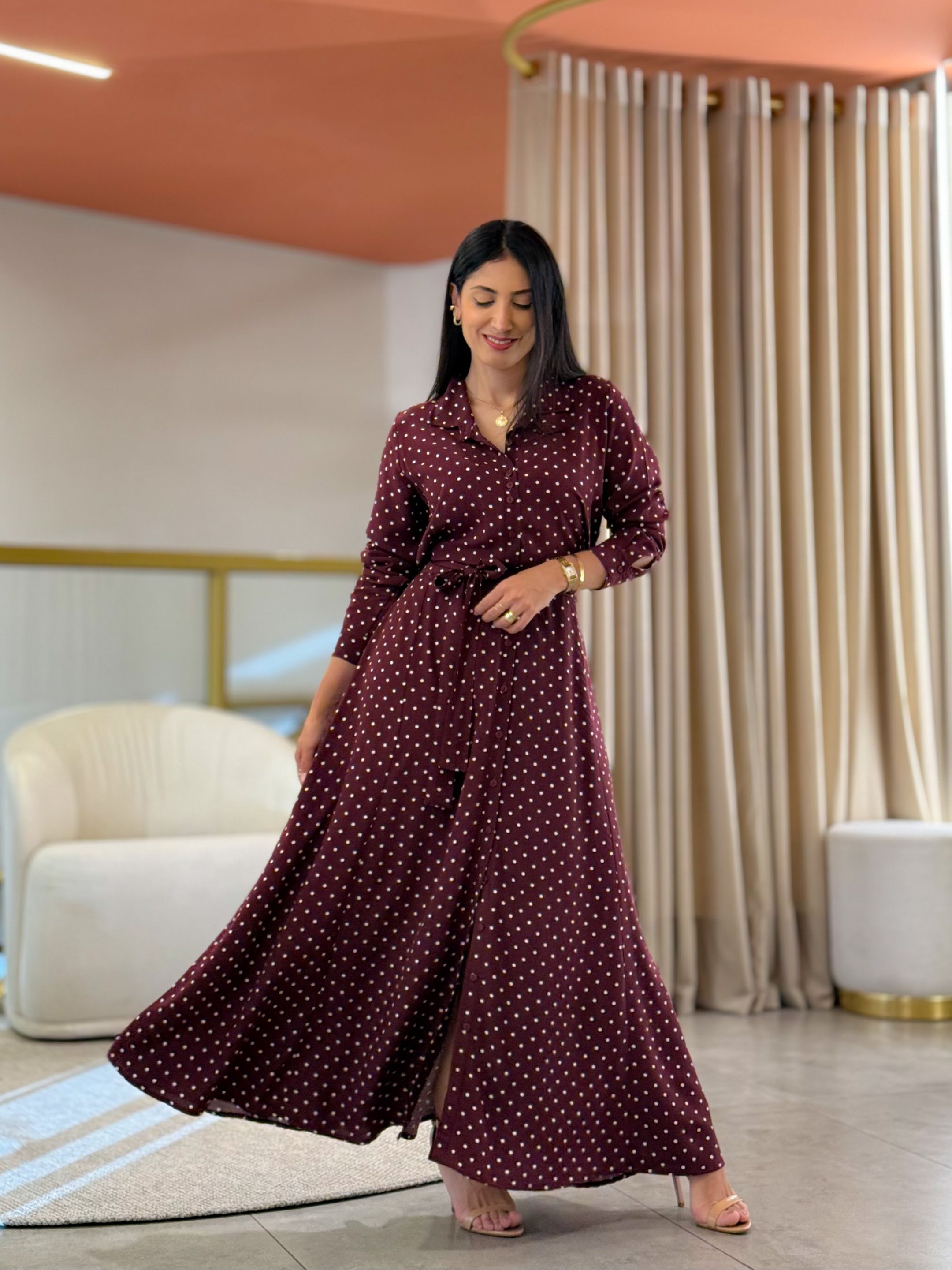 Vestido Larissa Marsala Poá