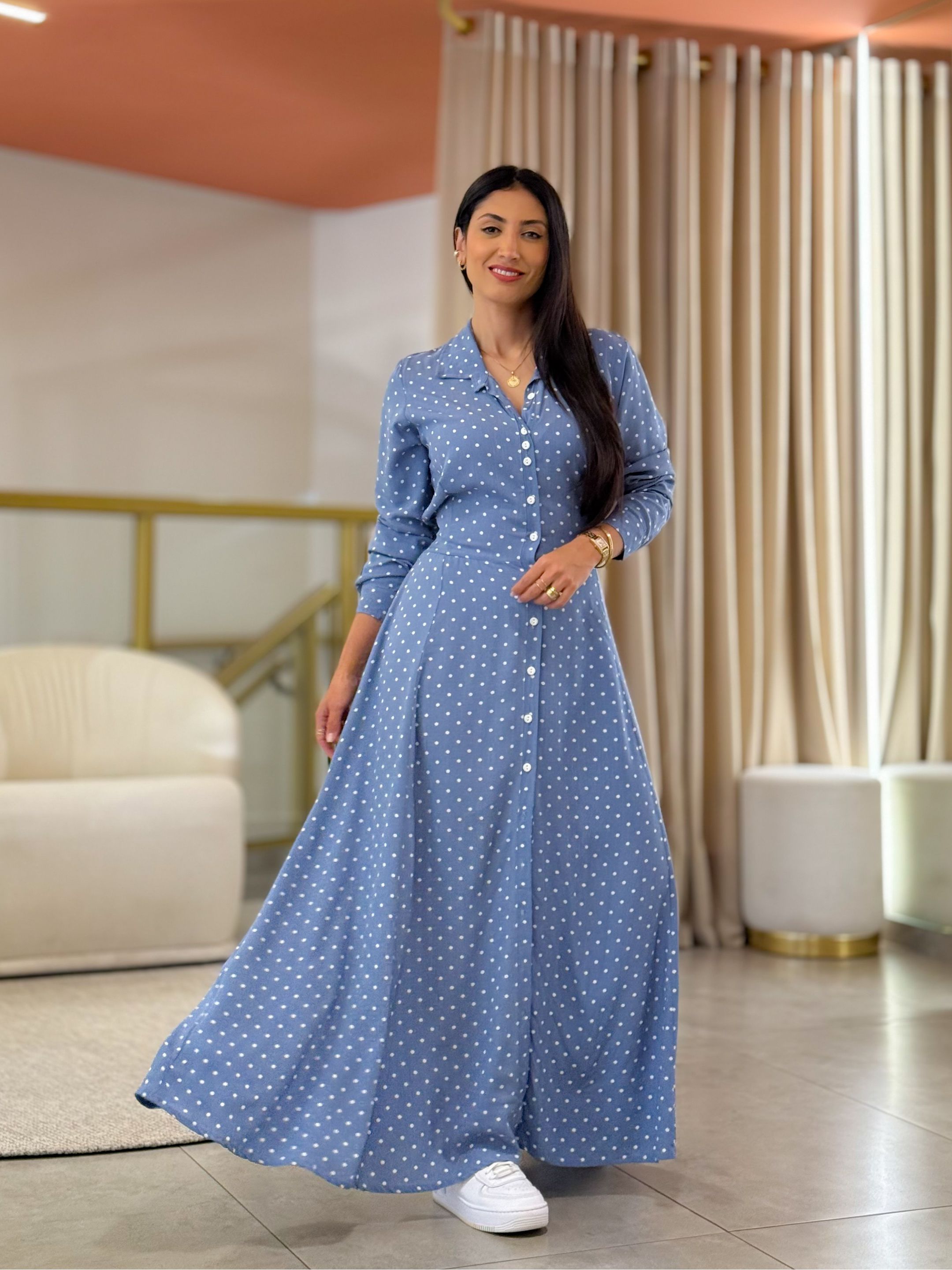 Vestido Larissa Azul Poá