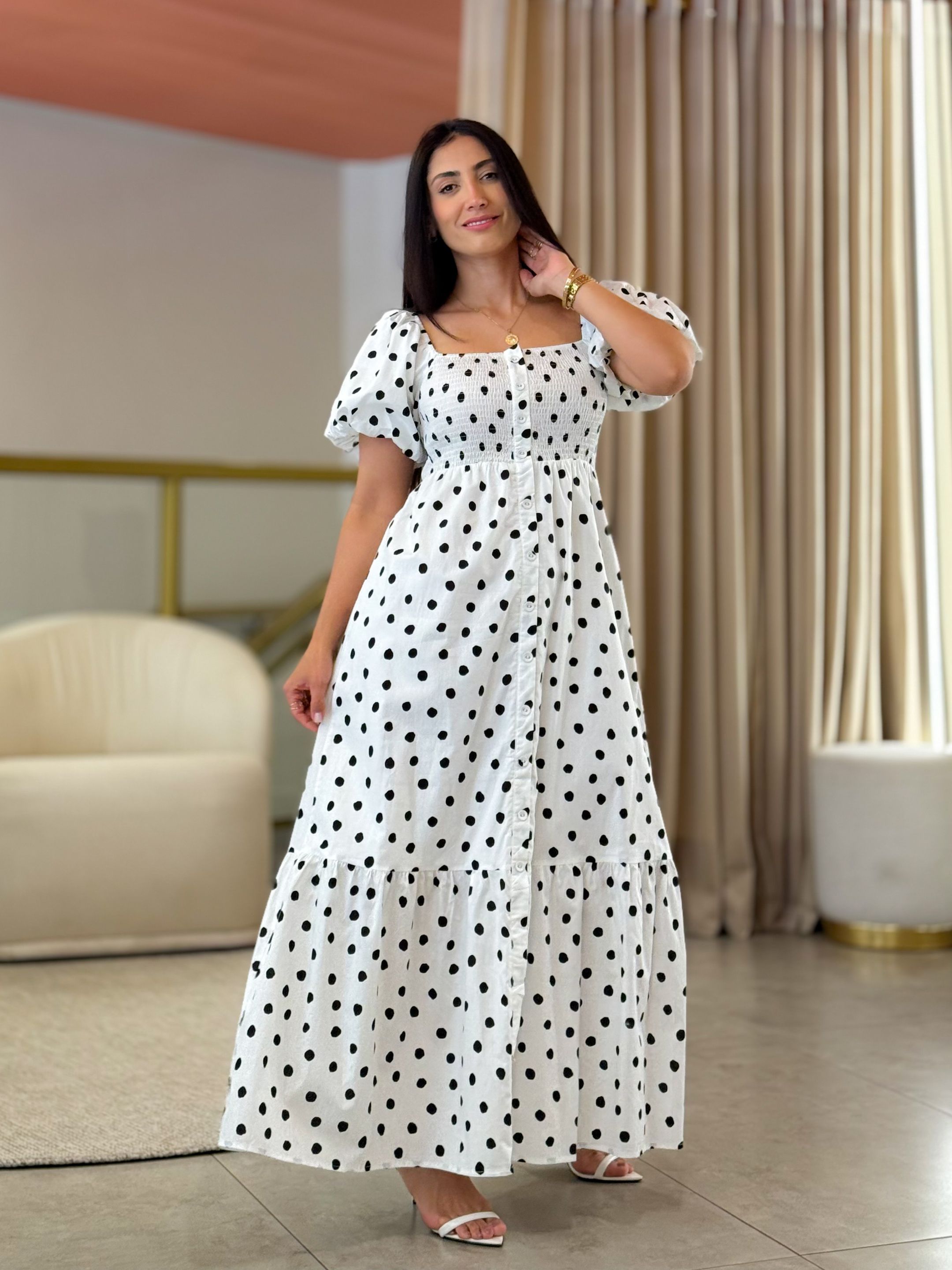 Vestido Emma Branco E Preto Poá