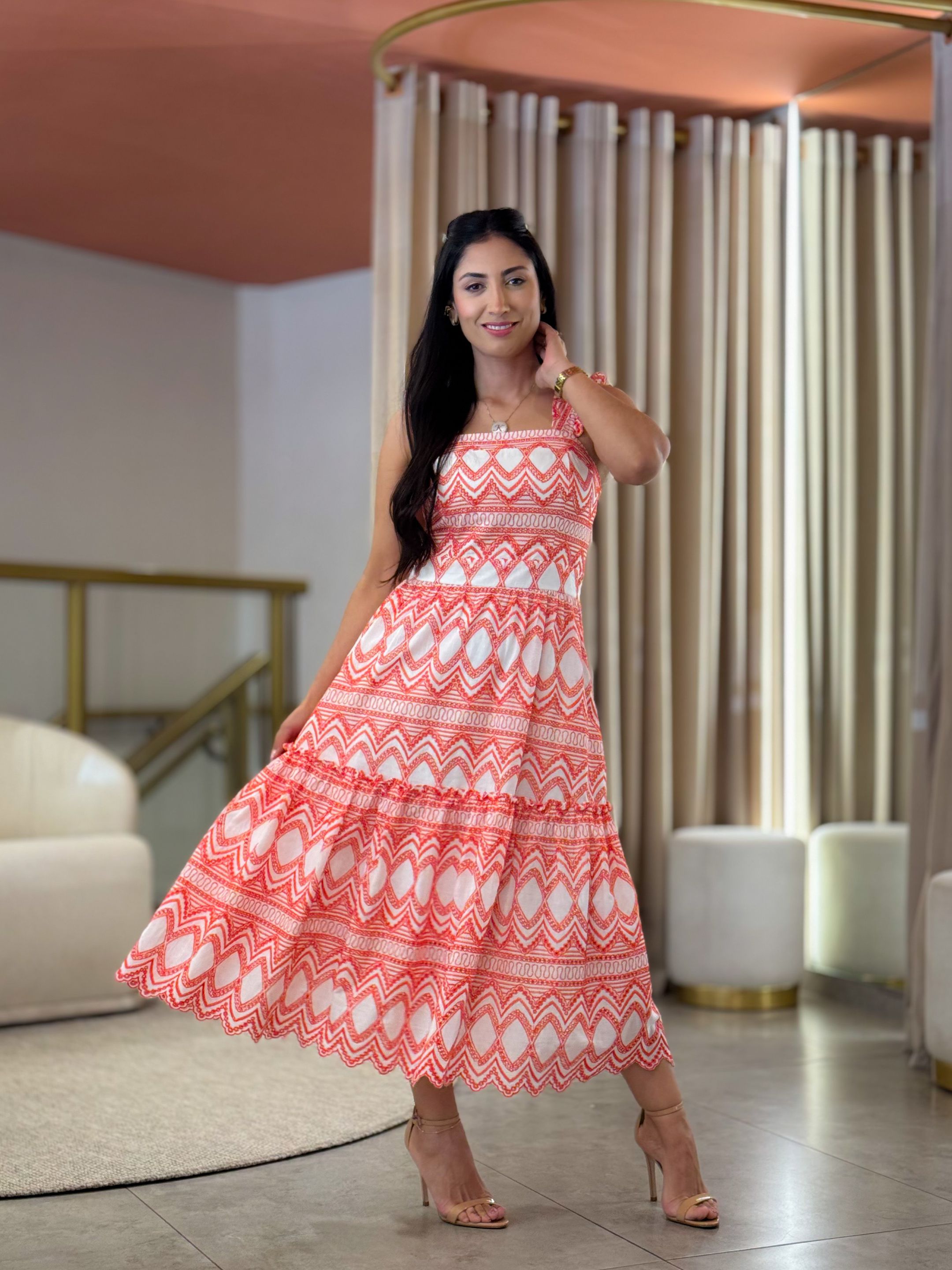 Vestido Mari Vermelho E Branco