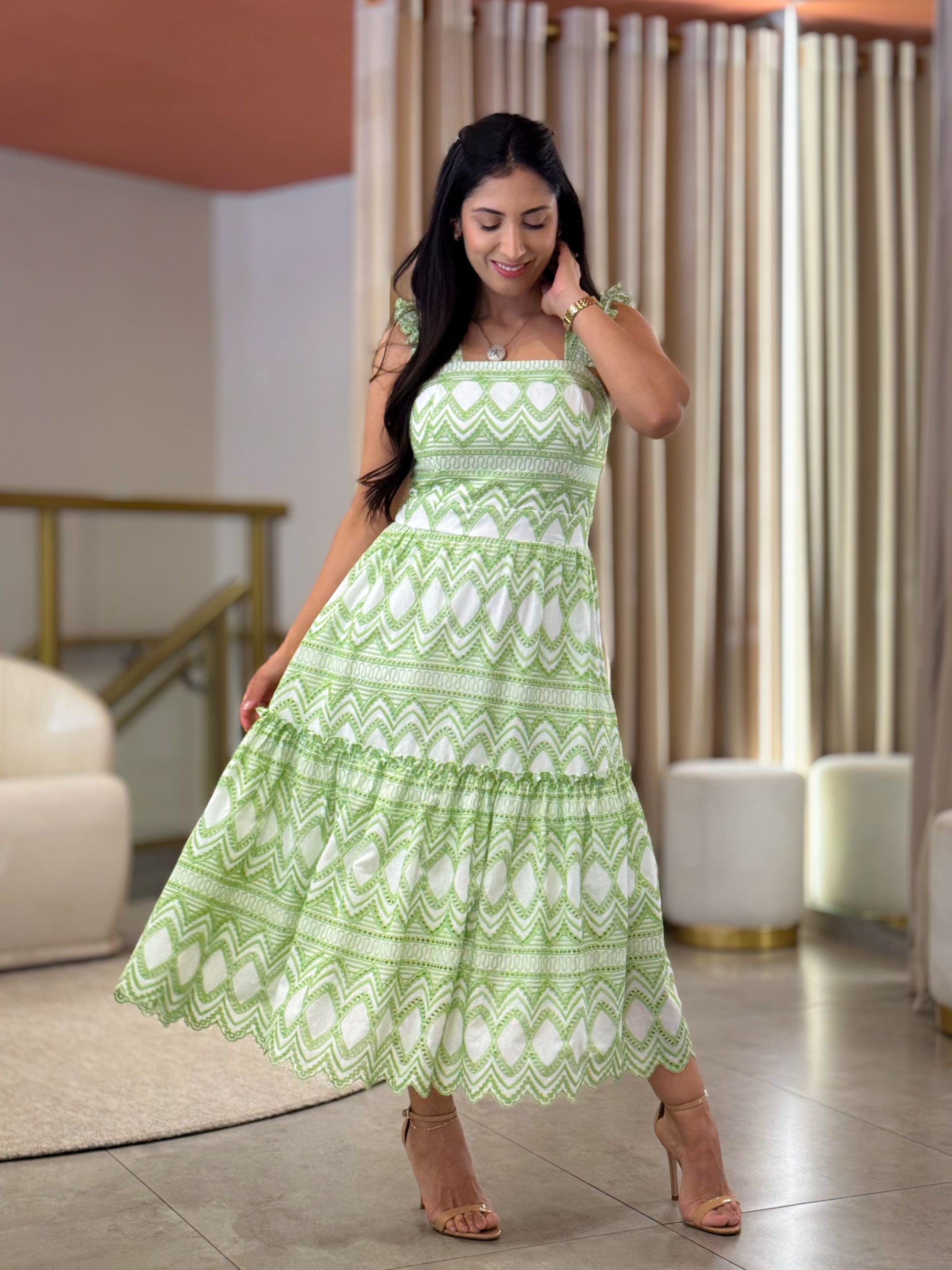 Vestido Mari Verde E Branco