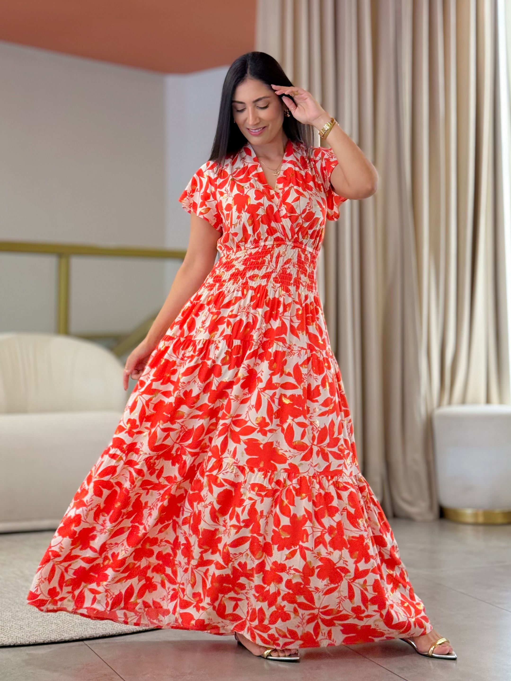 Vestido Emily Branco E Vermelho - Por Katia Vilar Moda Clássica 