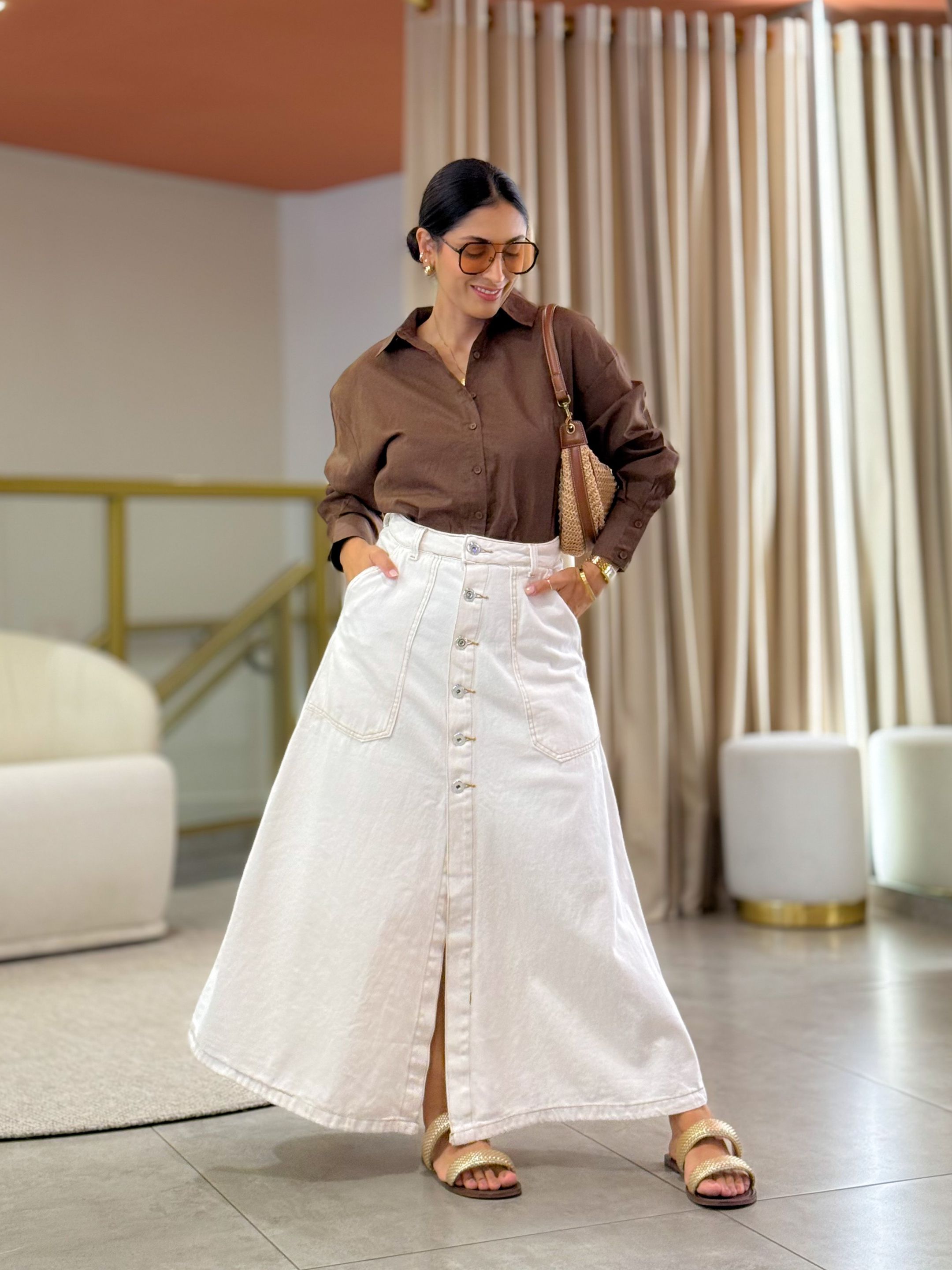 Saia Luane Off White - Por Katia Vilar Moda Clássica 