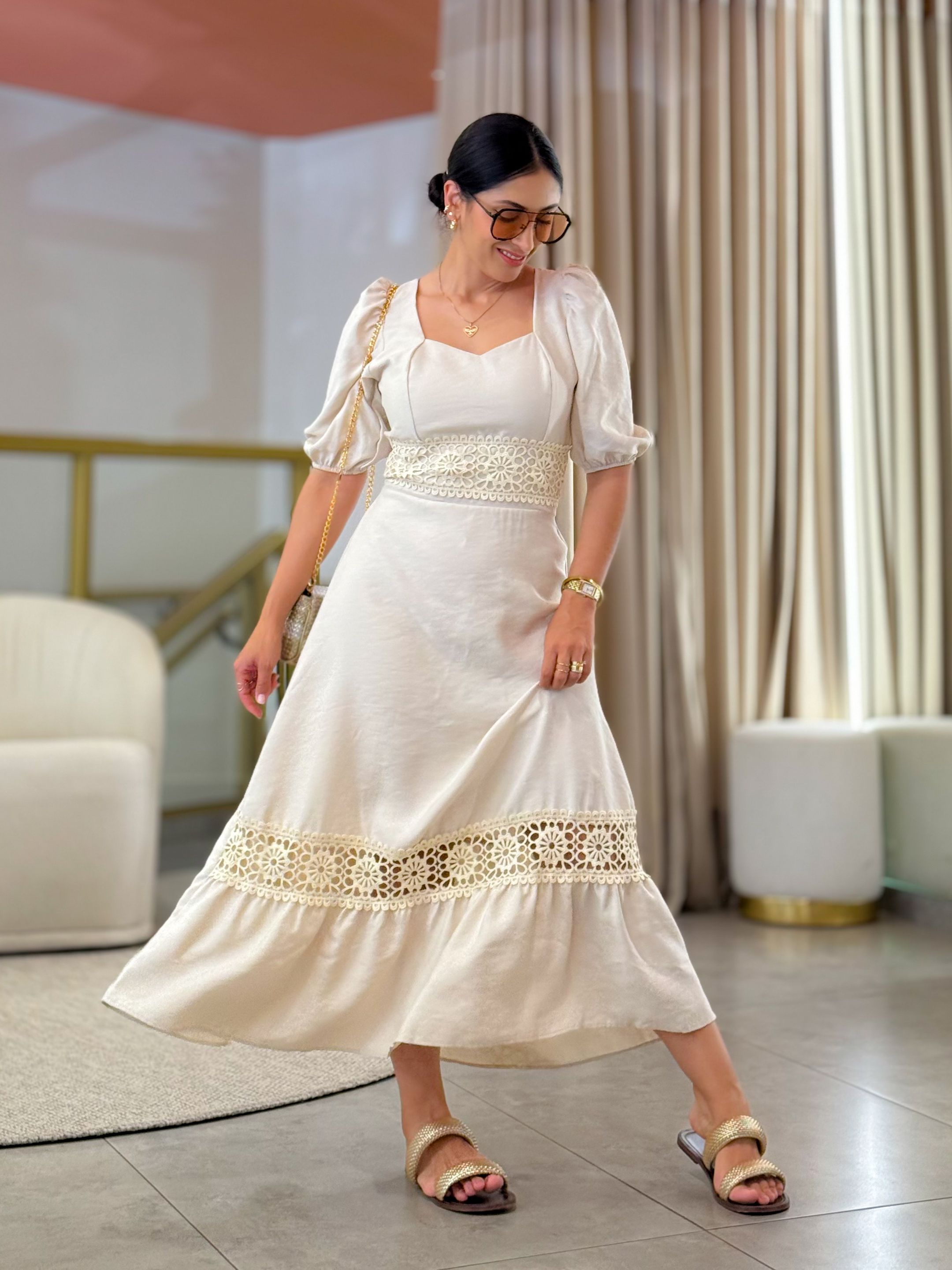 Vestido Betina Creme - Por Katia Vilar Moda Clássica 