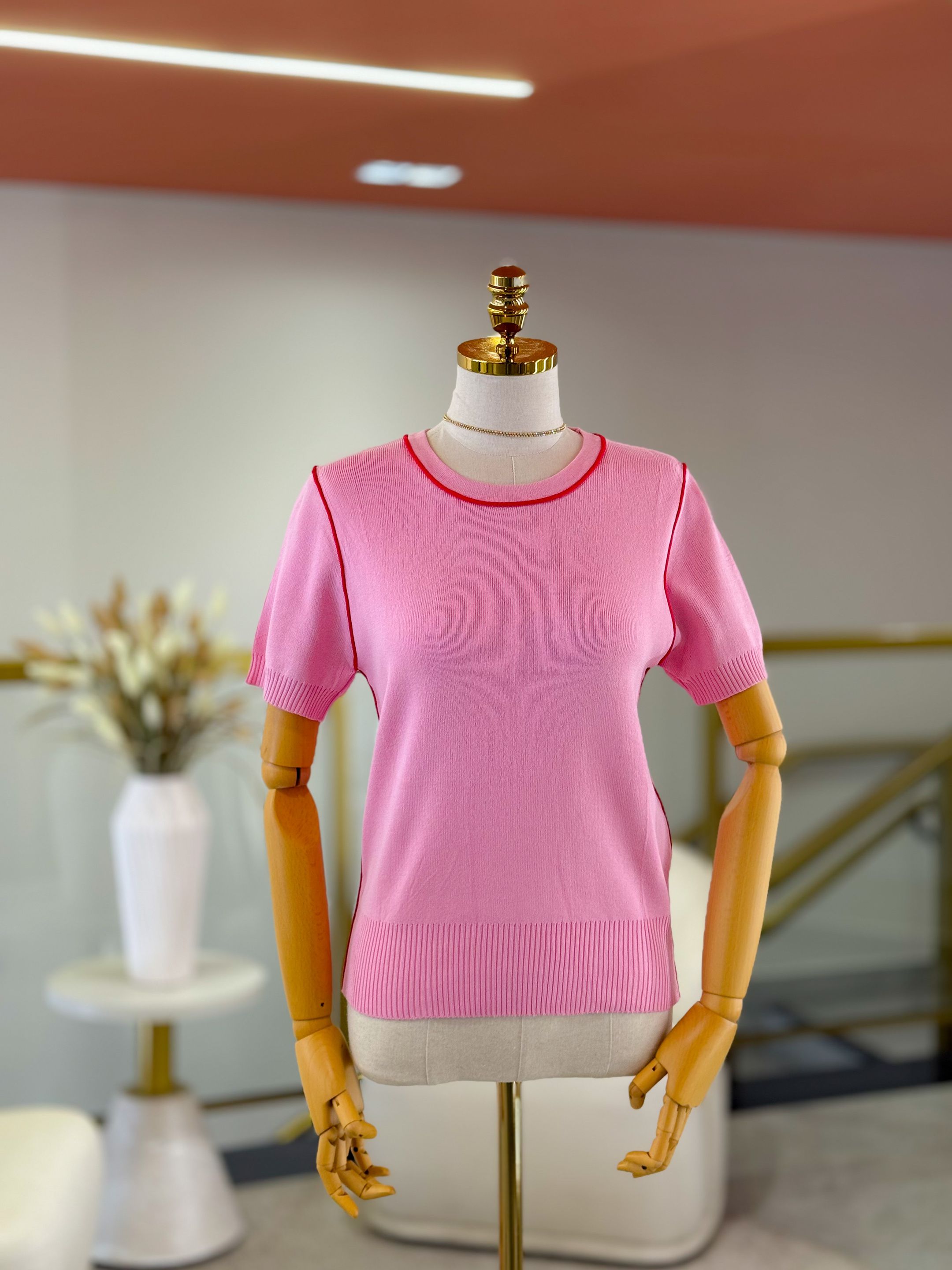 Blusa Brenda Rosa E Vermelho - Por Katia Vilar Moda Clássica 