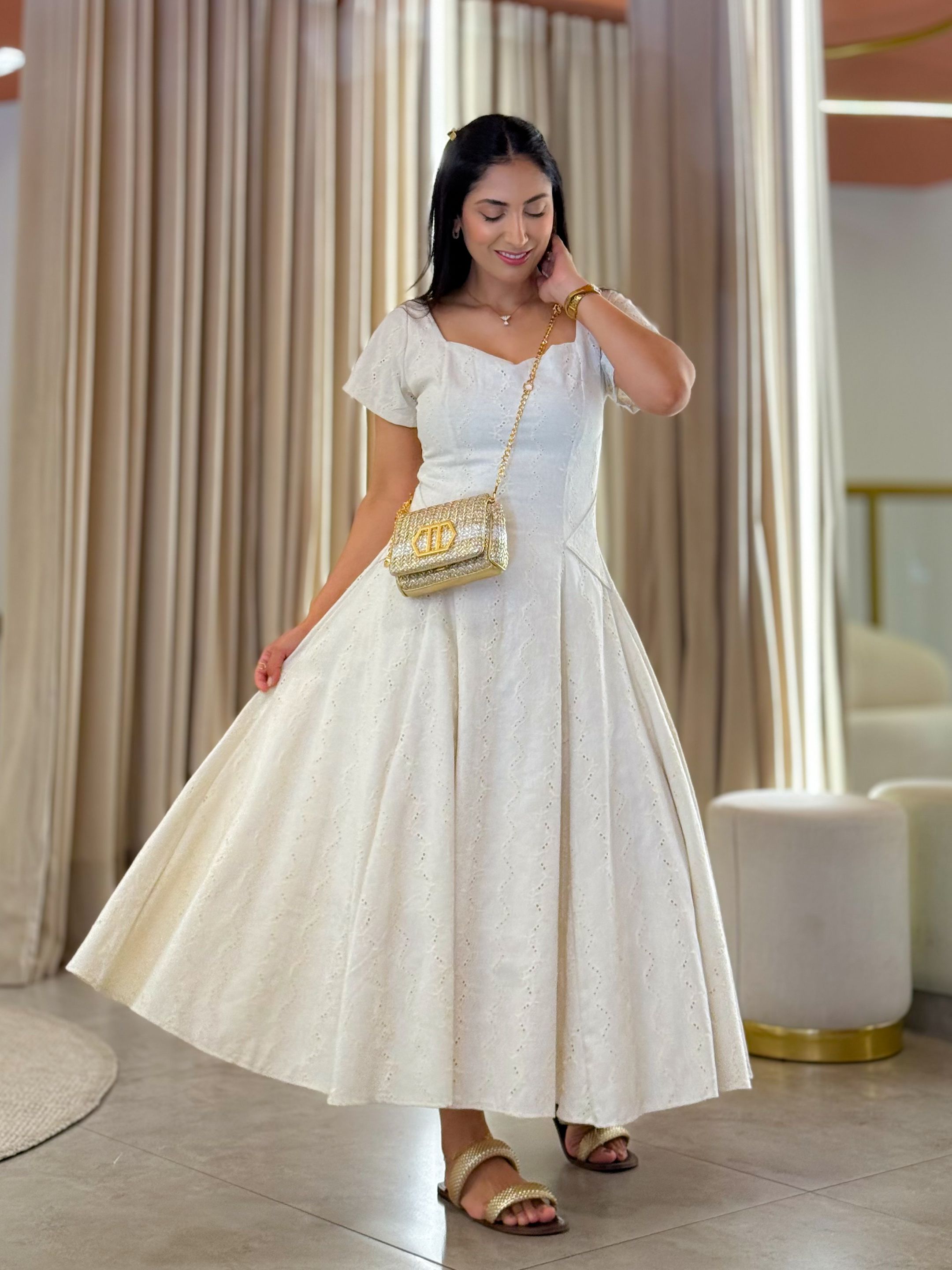 Vestido Camila Areia - Por Katia Vilar Moda Clássica 