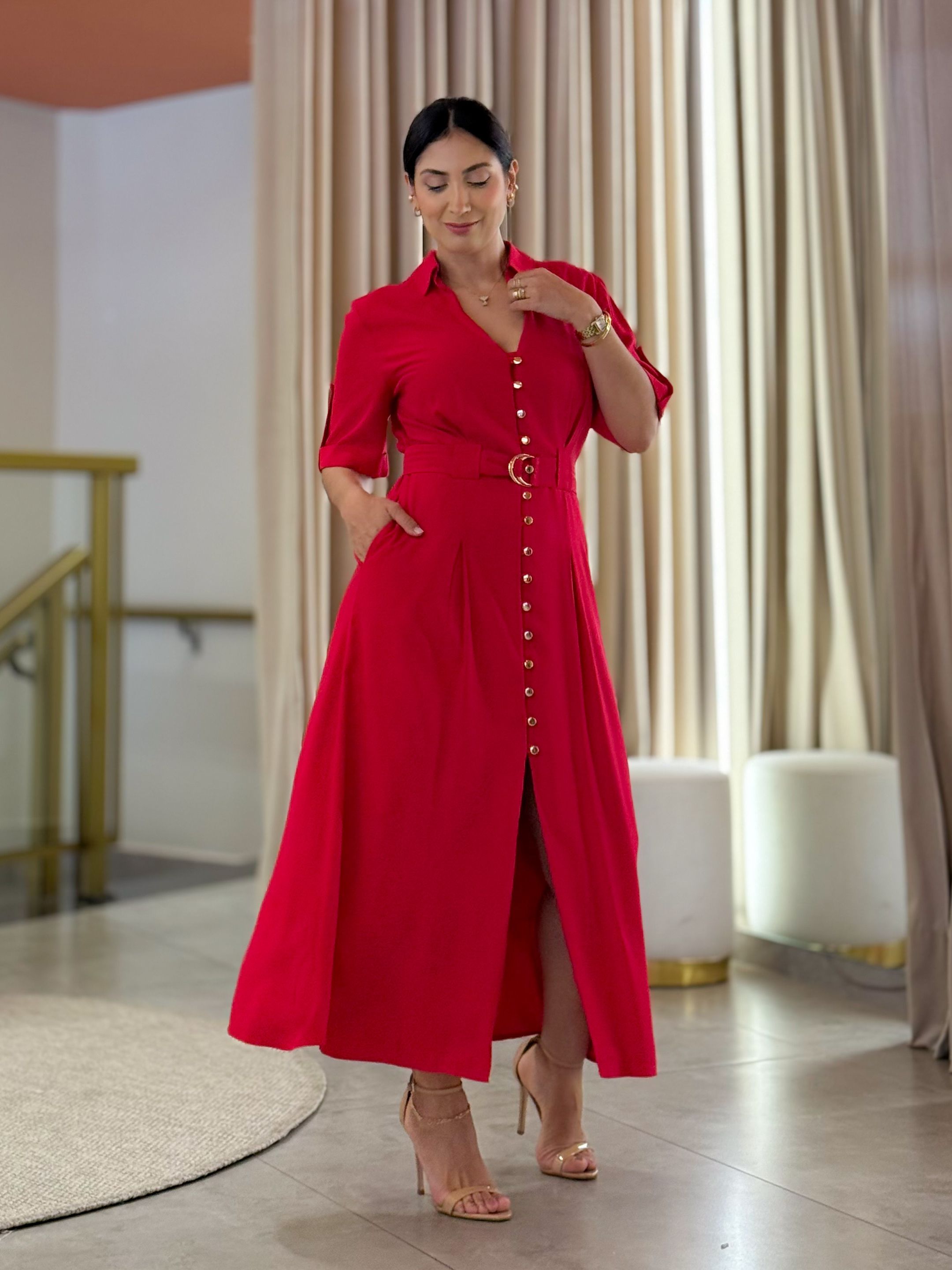 Vestido Marisa Vermelho - Por Katia Vilar Moda Clássica 
