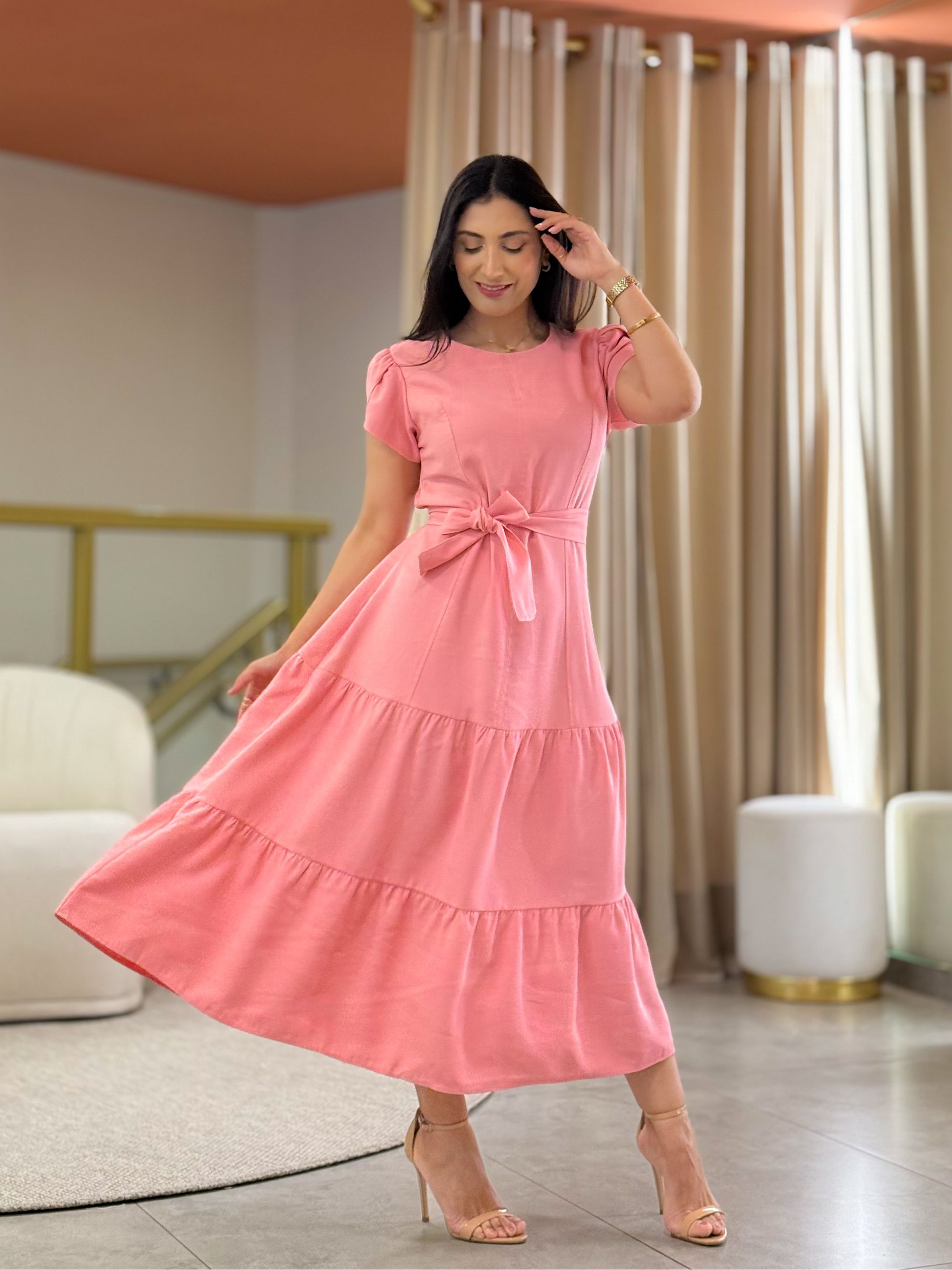 Vestido Livia Rosa - Por Katia Vilar Moda Clássica 