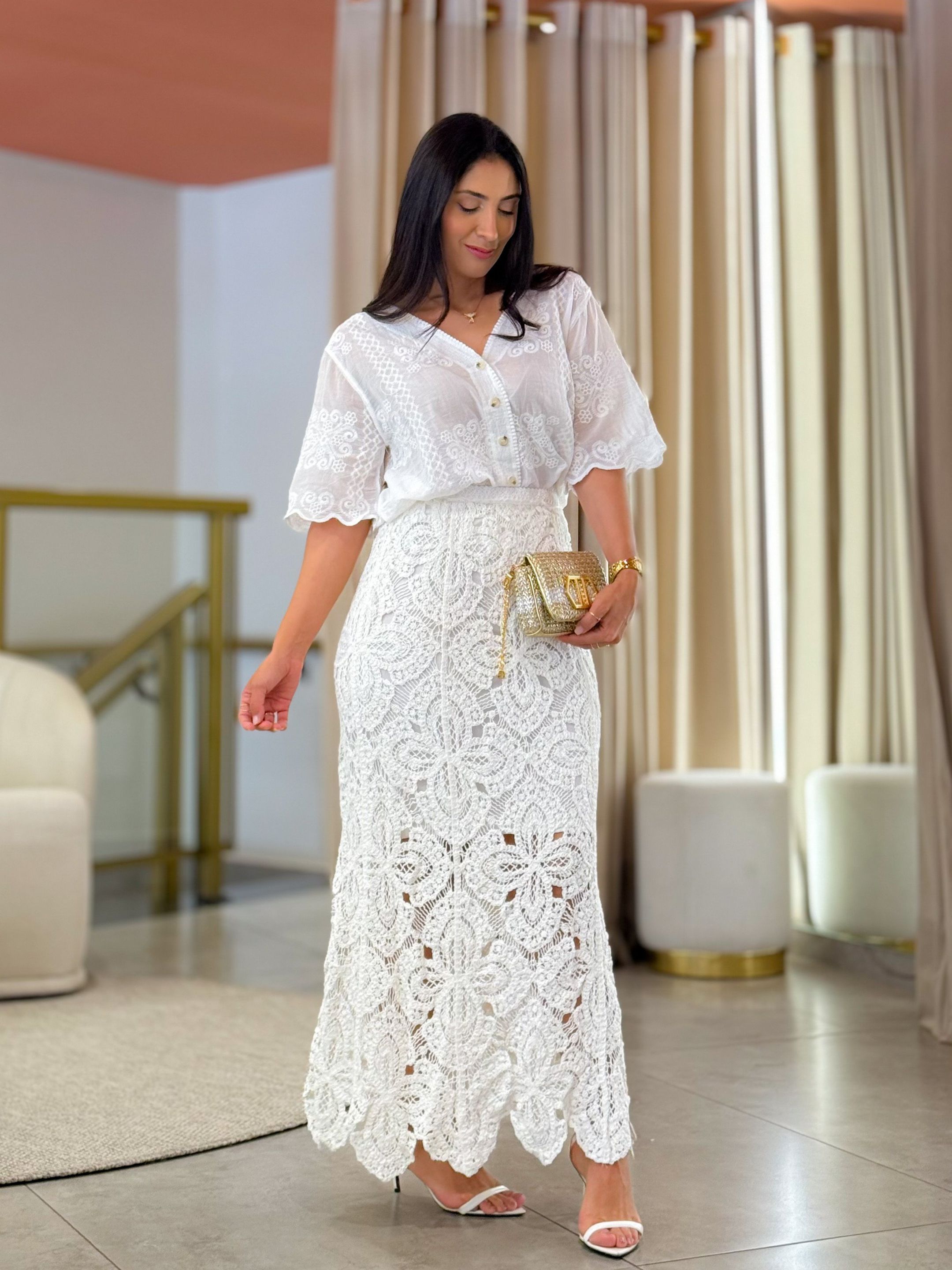 Saia Daiana Branca - Por Katia Vilar Moda Clássica 