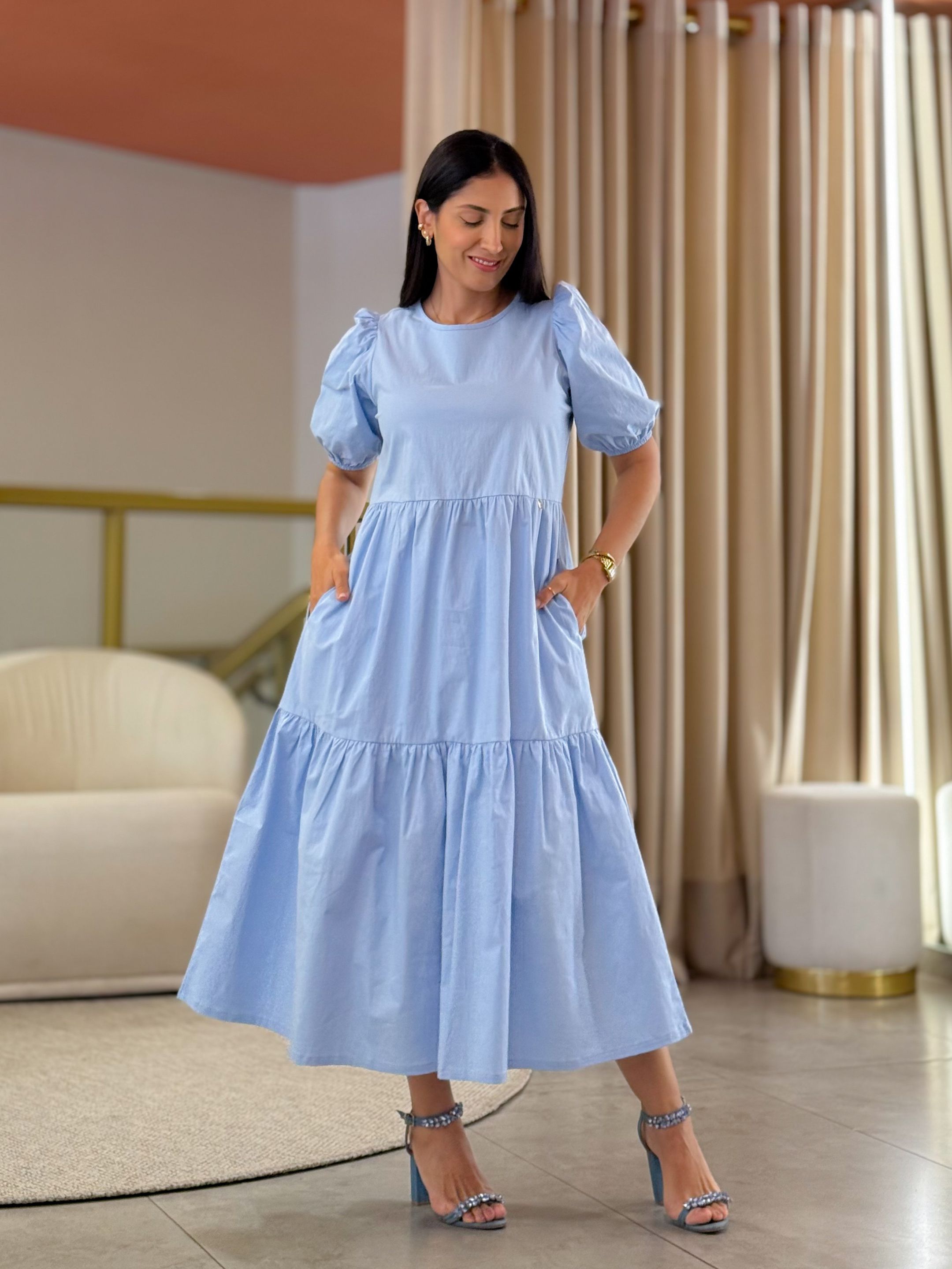 Vestido Zara Azul - Por Katia Vilar Moda Clássica 