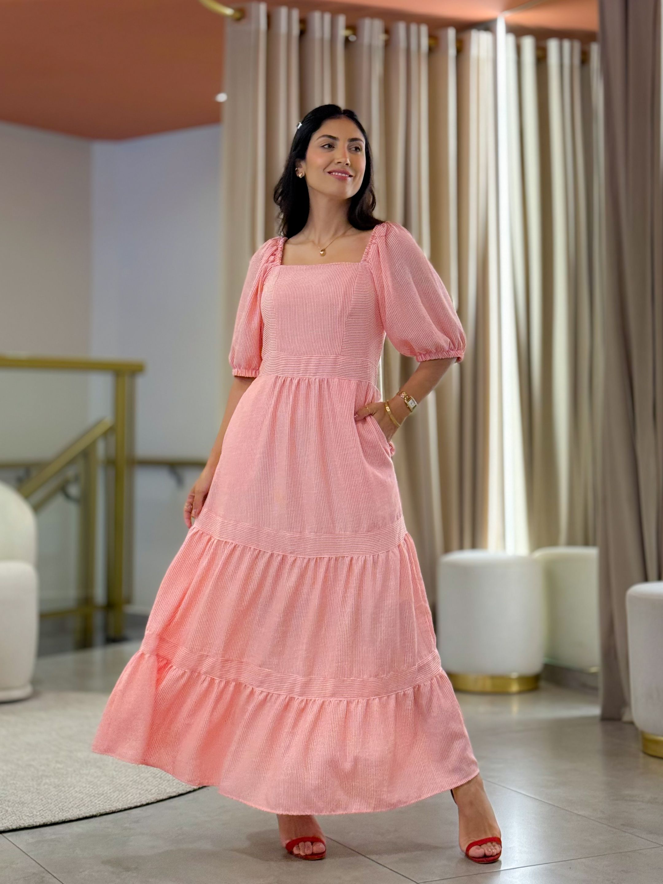 Vestido Maria Flor Vermelho - Por Katia Vilar Moda Clássica 