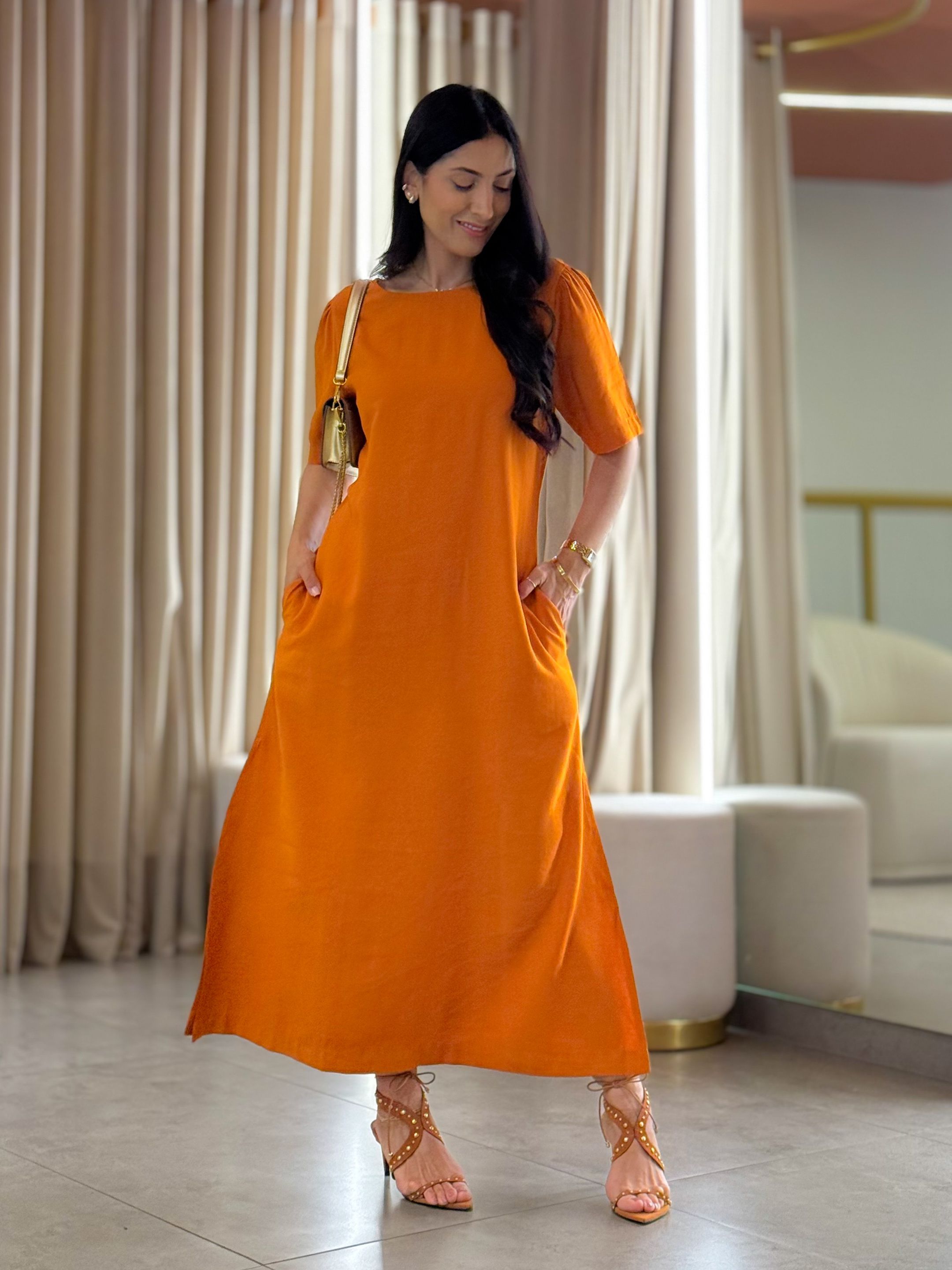 Vestido Jade Laranja - Por Katia Vilar Moda Clássica 