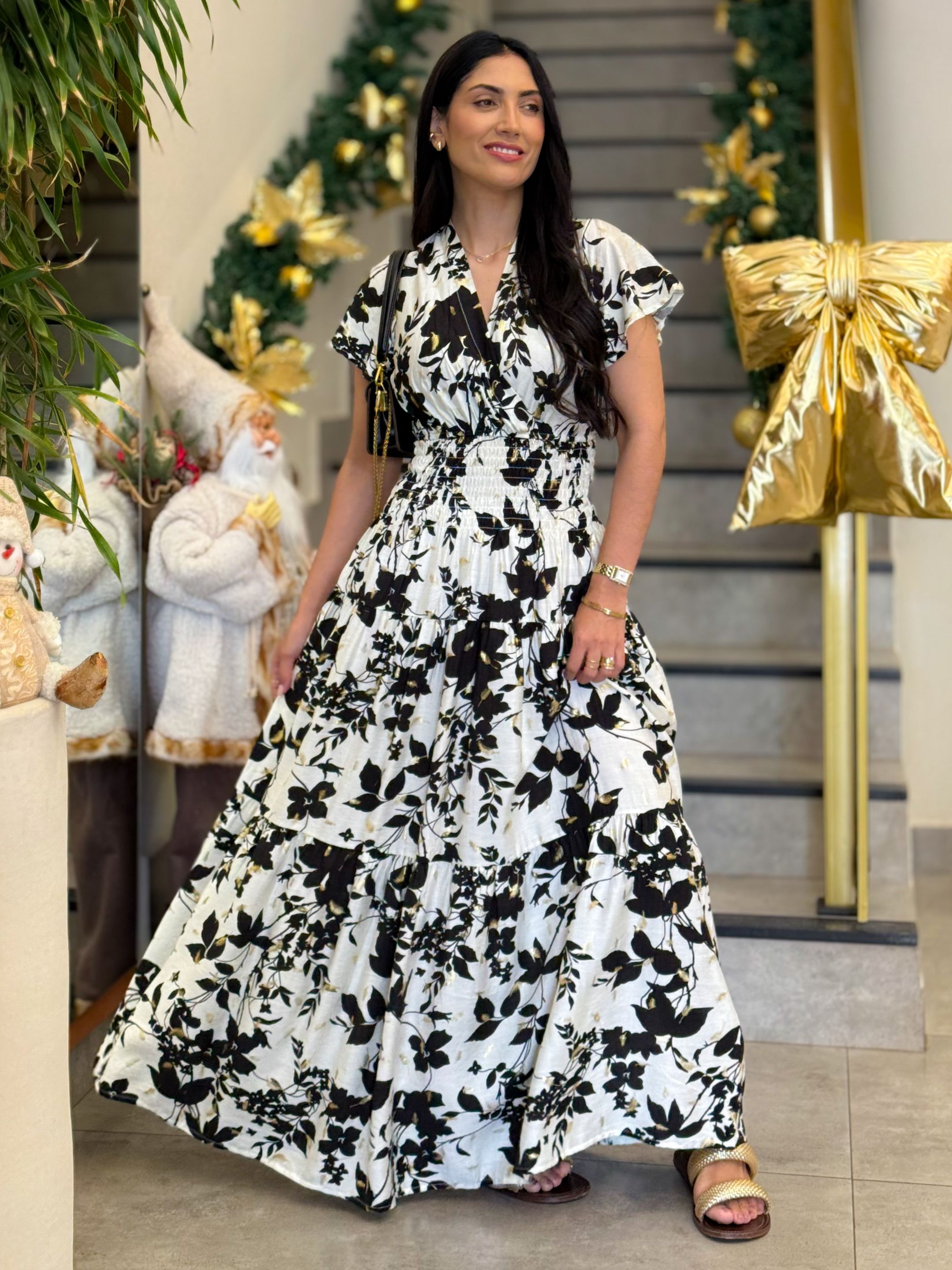 Vestido Emily Off White E Preto - Por Katia Vilar Moda Clássica 