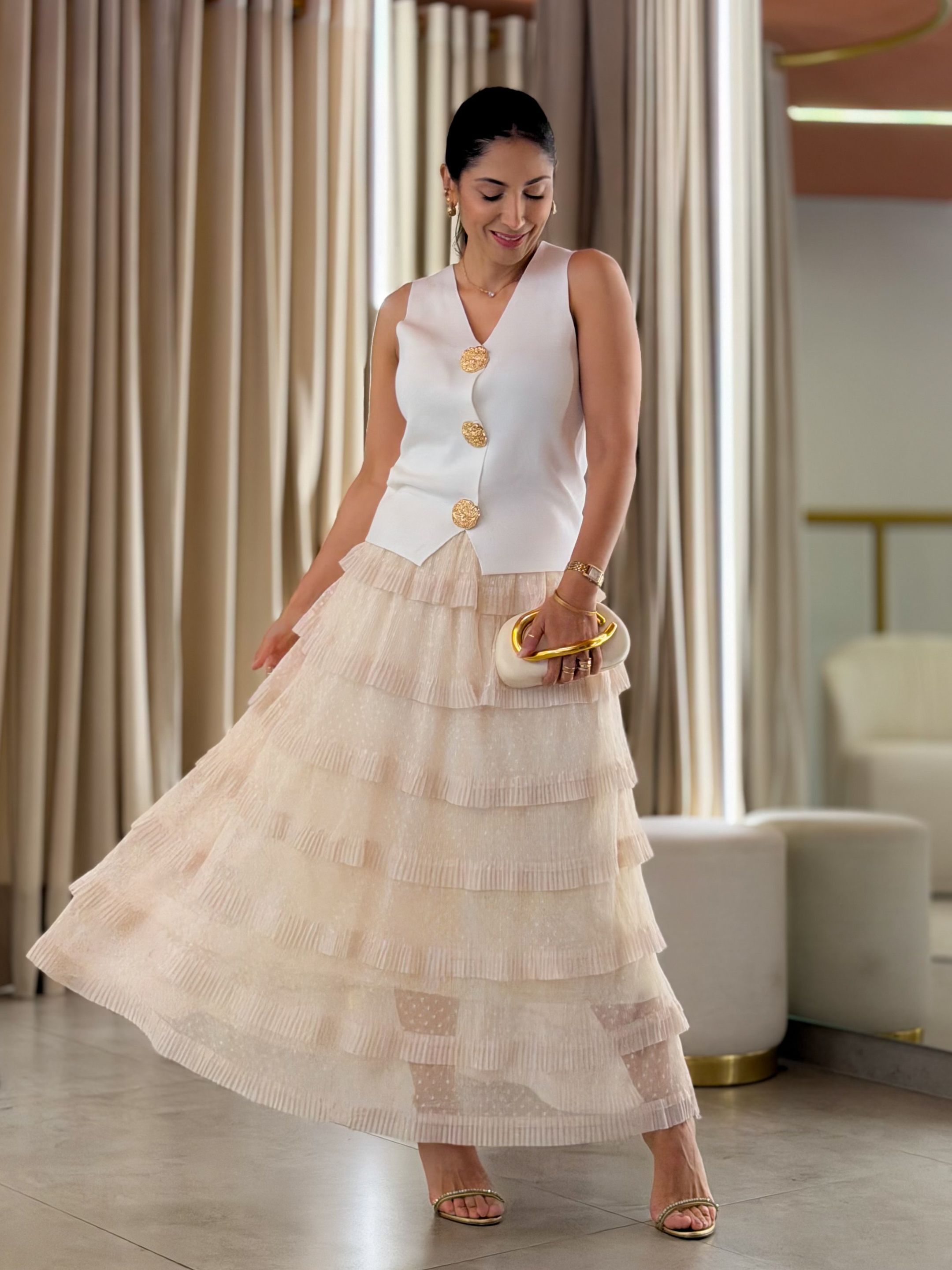 Saia Lais Creme - Por Katia Vilar Moda Clássica 