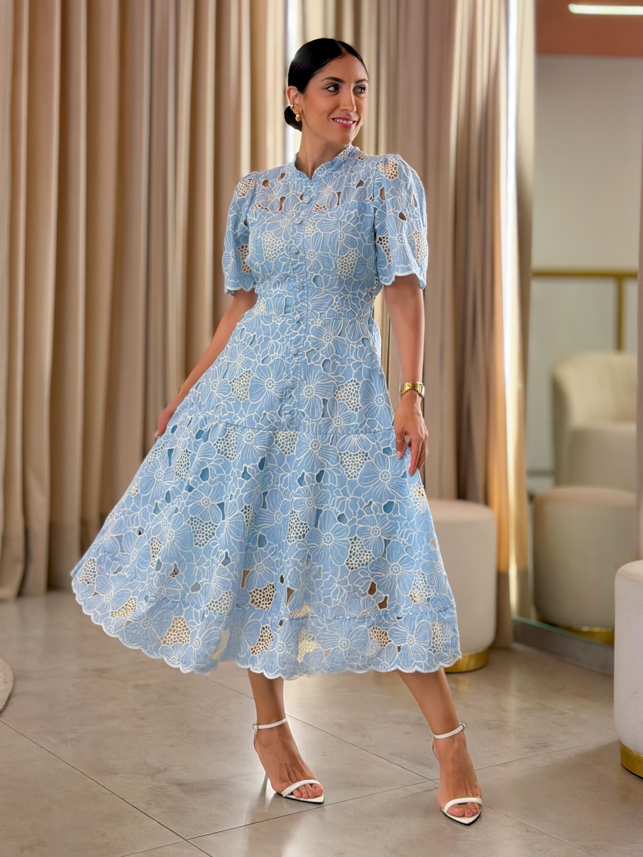 Vestido Laisa Azul - Por Katia Vilar Moda Clássica 