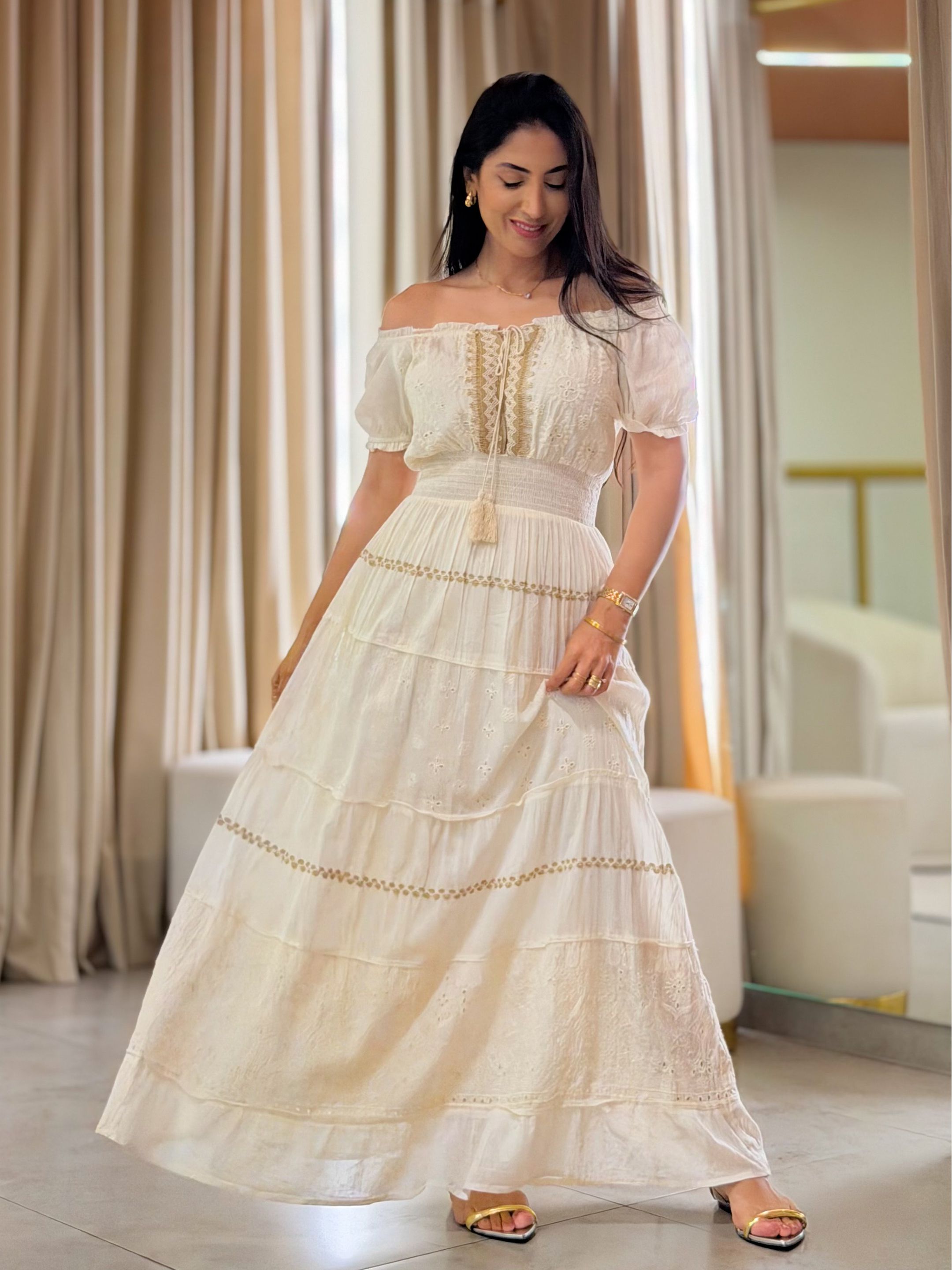 Vestido Maya Creme - Por Katia Vilar Moda Clássica 