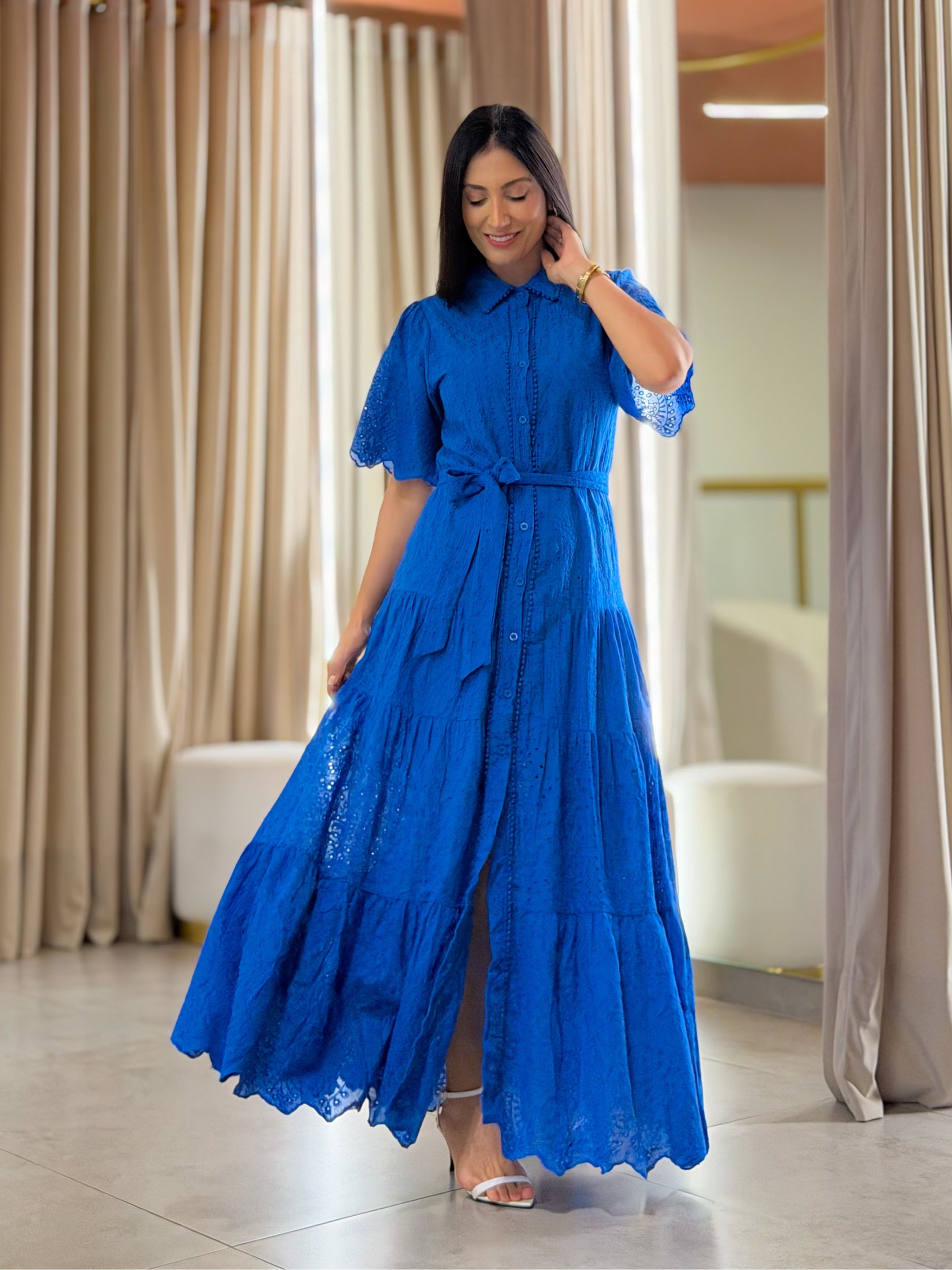 Vestido Alana Azul - Por Katia Vilar Moda Clássica 