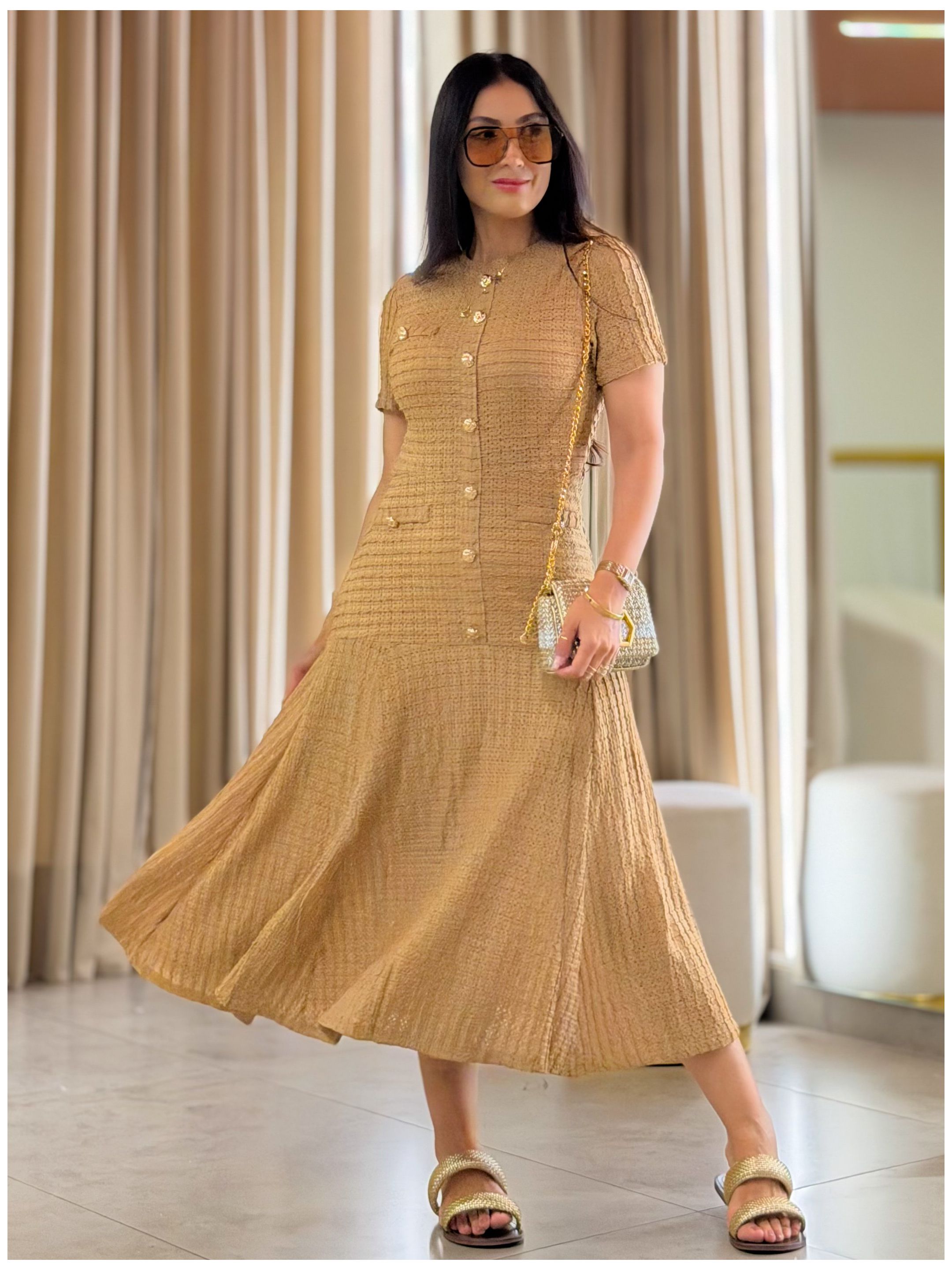 Vestido Elisabet Cappuccino - Por Katia Vilar Moda Clássica 