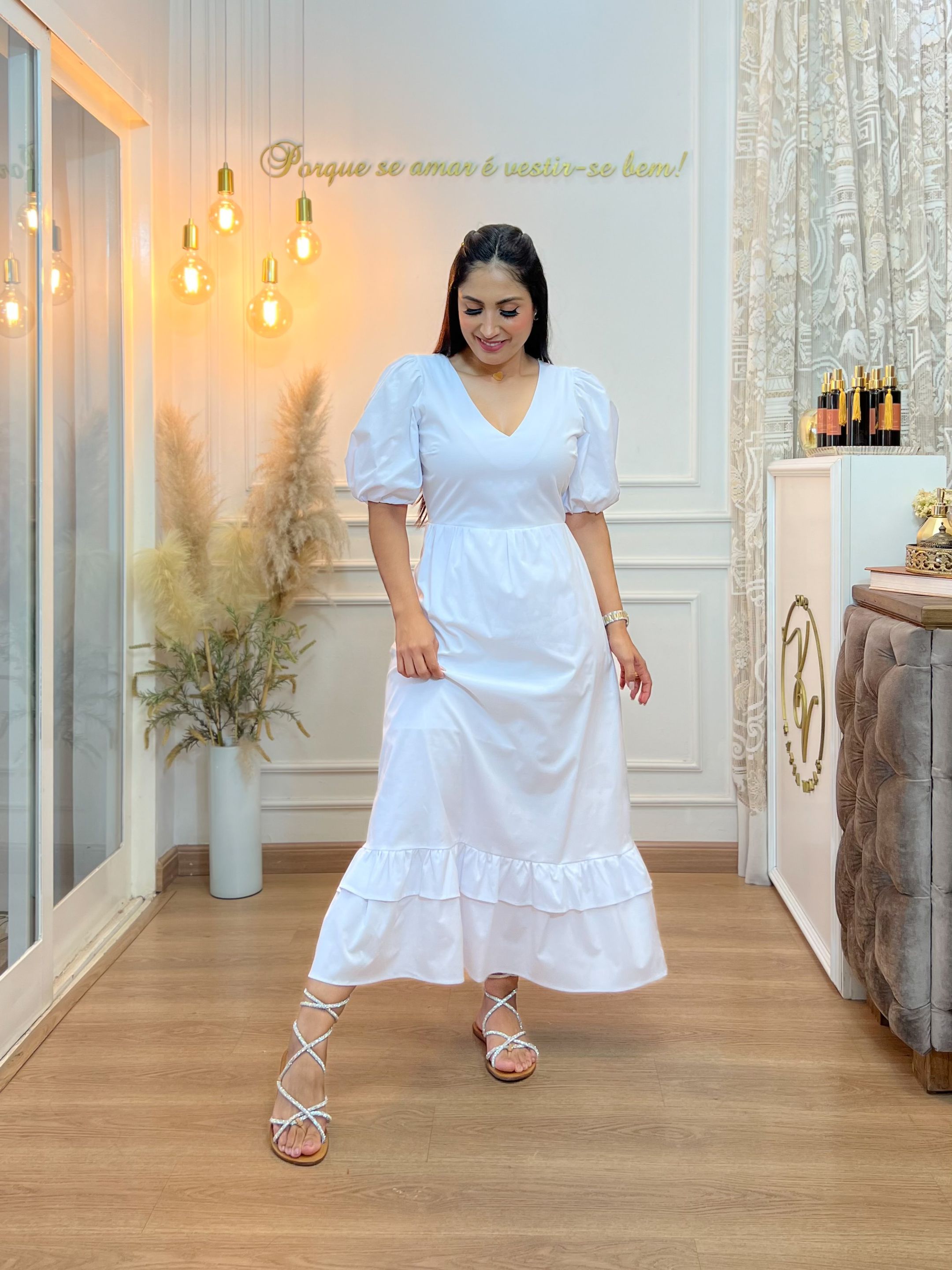 Vestido Pamela Branco - Por Katia Vilar Moda Clássica 