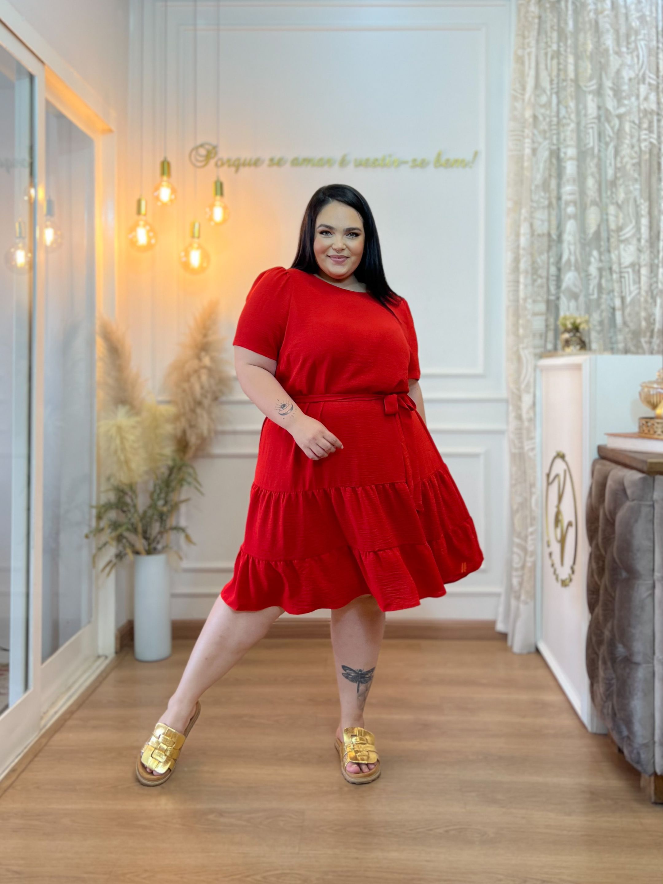 Vestido Marcela Vermelho - Por Katia Vilar Moda Clássica 