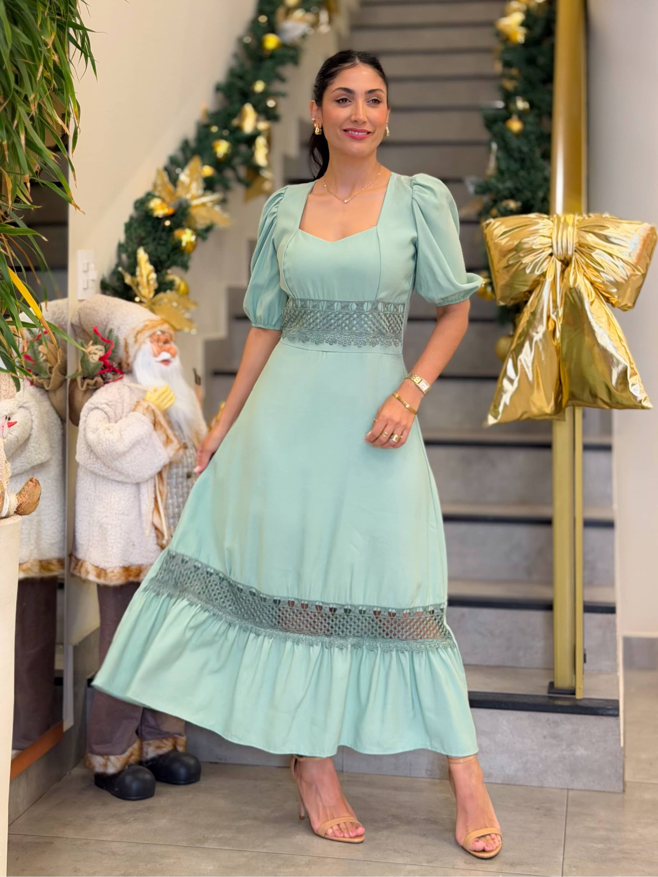 Vestido Betina Verde Oliva - Por Katia Vilar Moda Clássica 