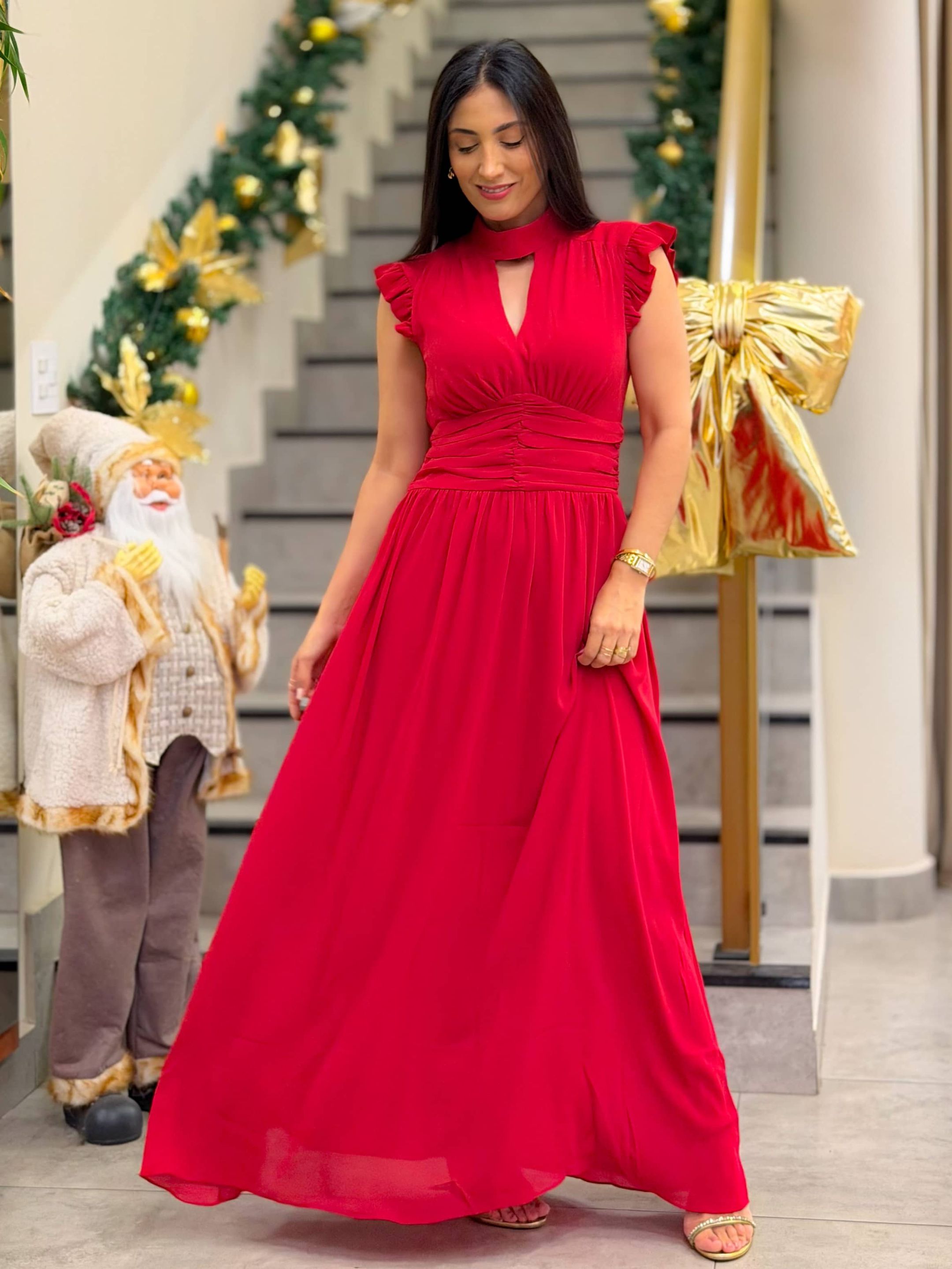 Vestido Emili Vermelho - Por Katia Vilar Moda Clássica 