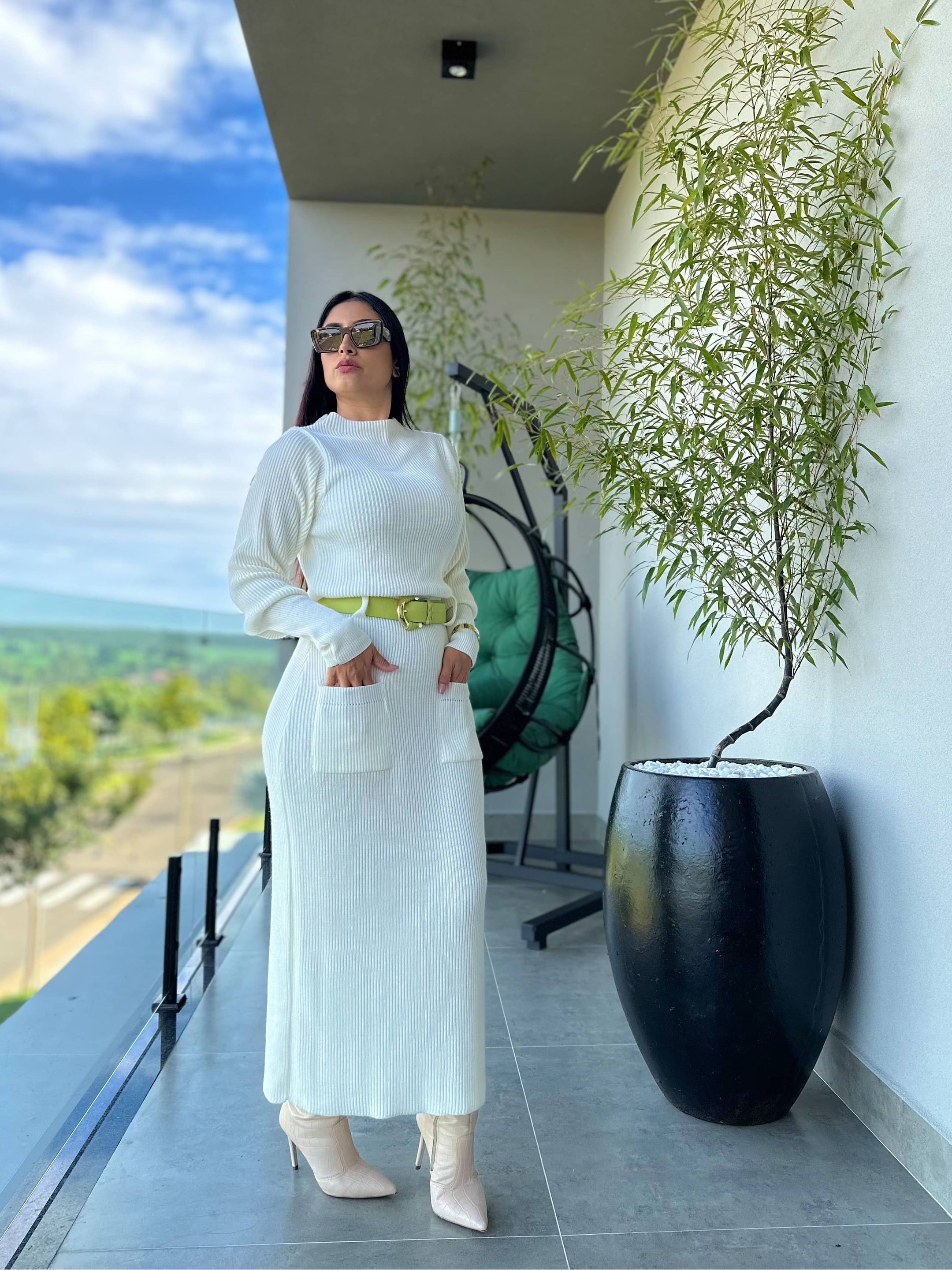Vestido Mila Tricot Off White - Por Katia Vilar Moda Clássica 