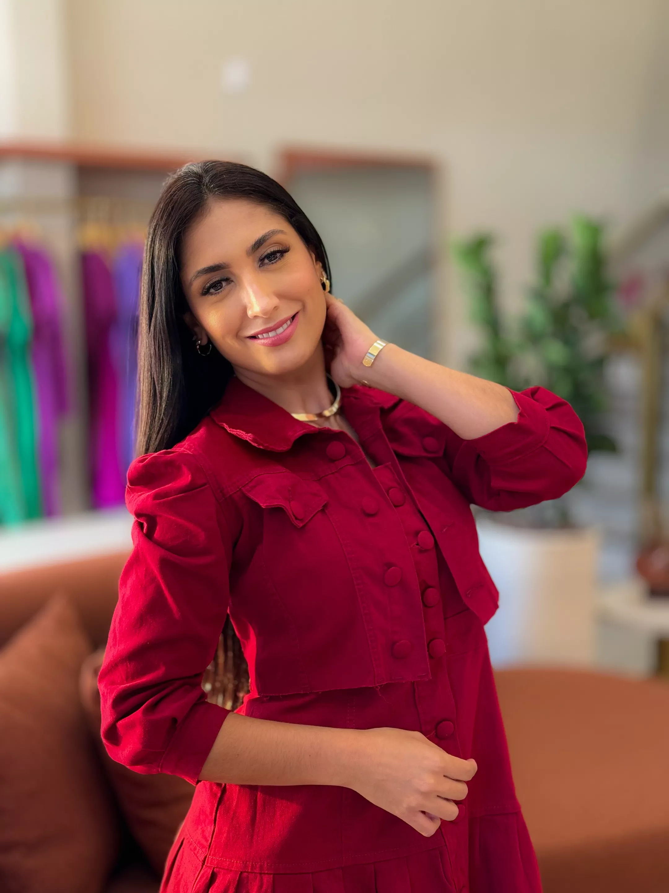Jaqueta Nathy Jeans Bordo - Por Katia Vilar Moda Clássica 