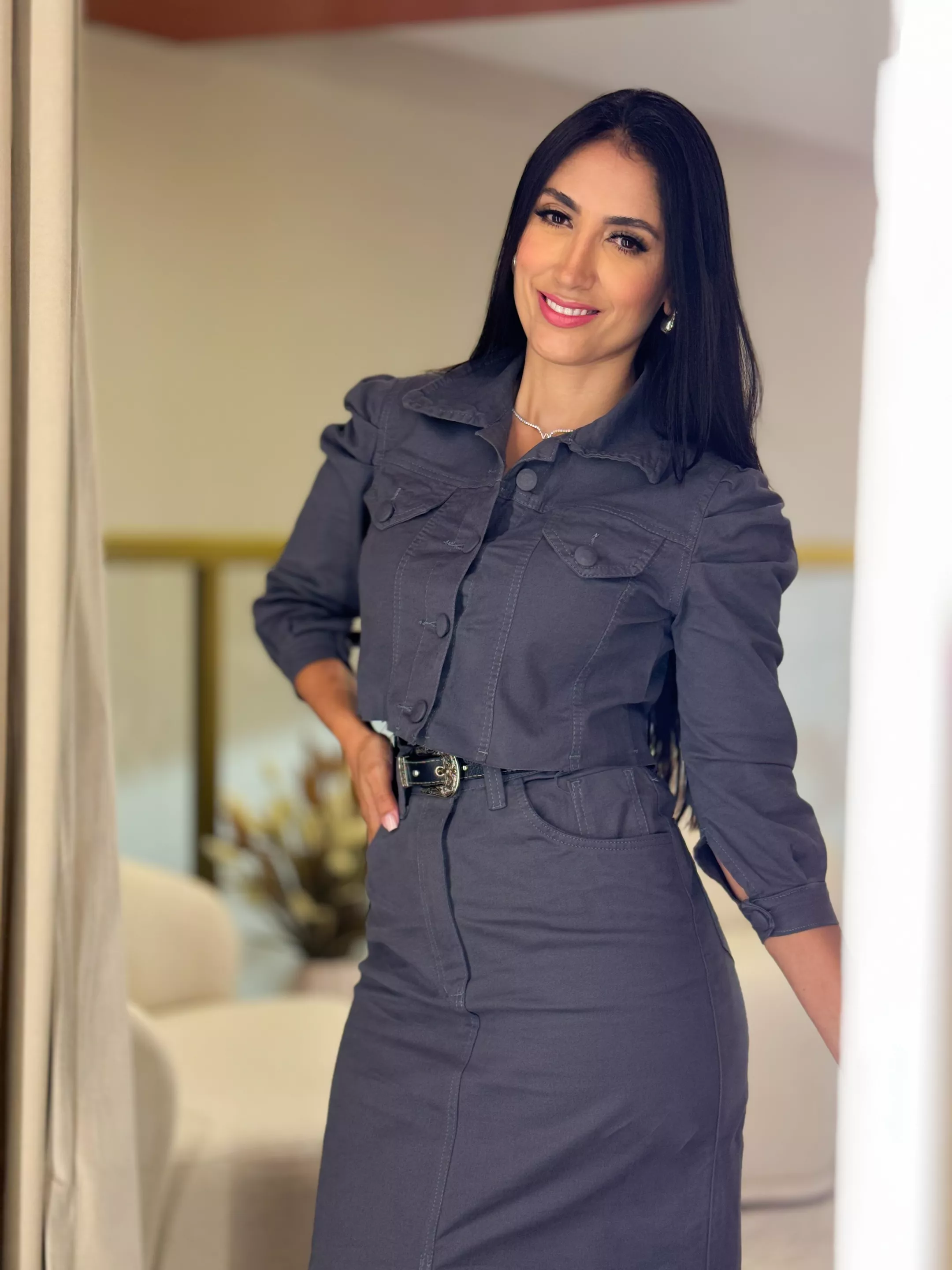 Jaqueta Nathy Jeans Cinza - Por Katia Vilar Moda Clássica 