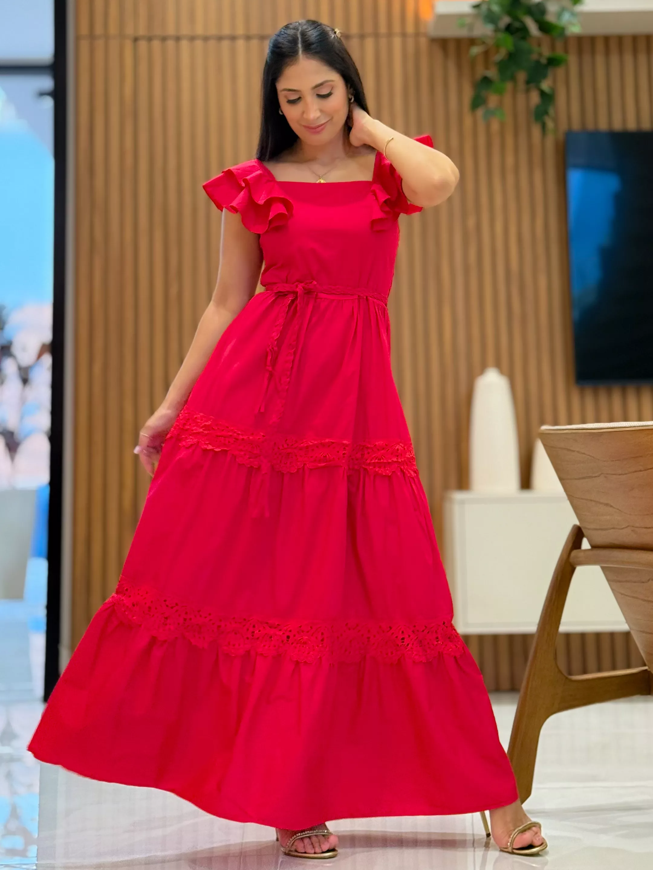 Vestido Barbara Vermelho - Por Katia Vilar Moda Clássica 