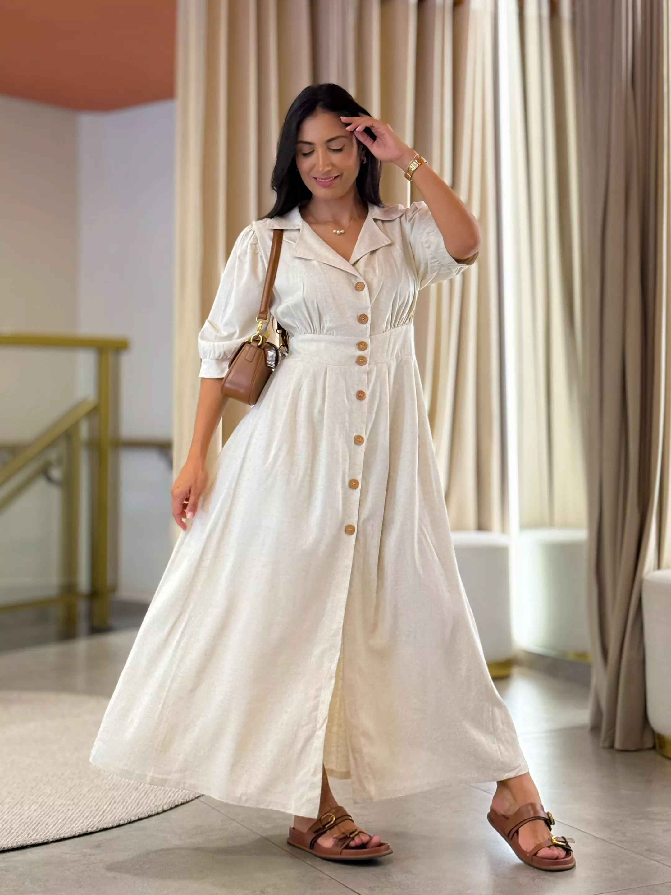 Vestido Mila Liso Cru Linho