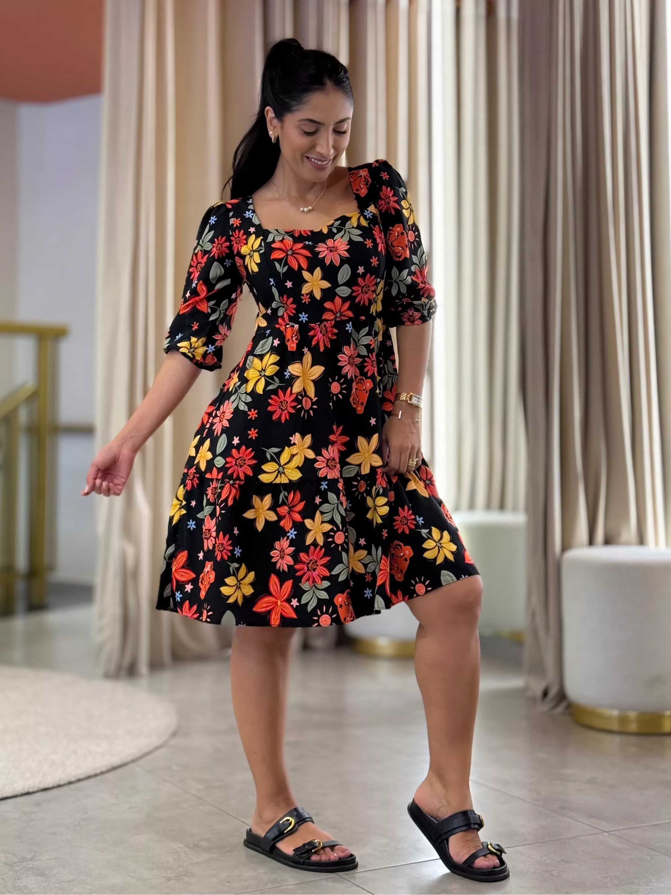 Vestido Marina Floral Preto 