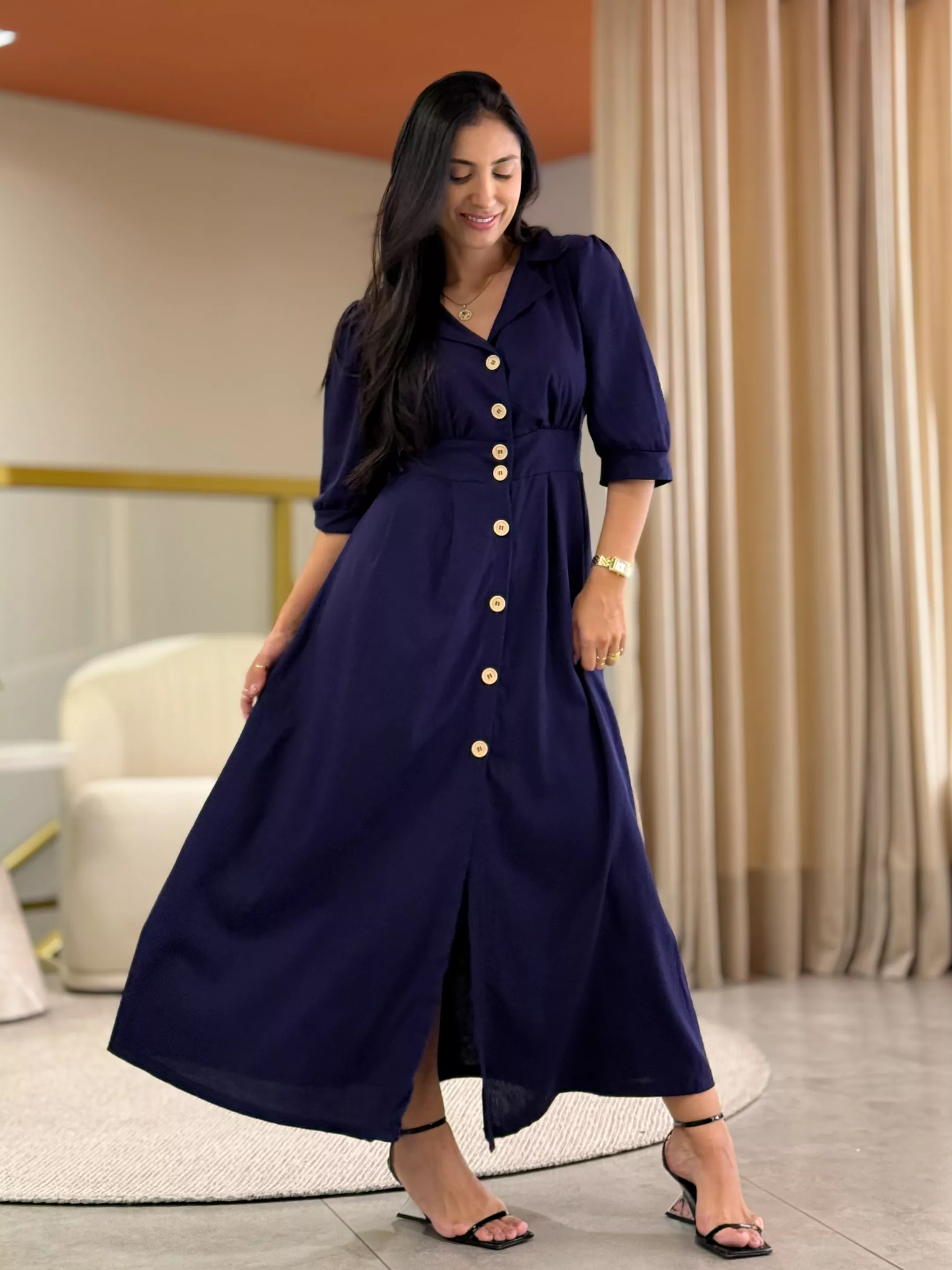 Vestido Mila Liso Azul Marinho