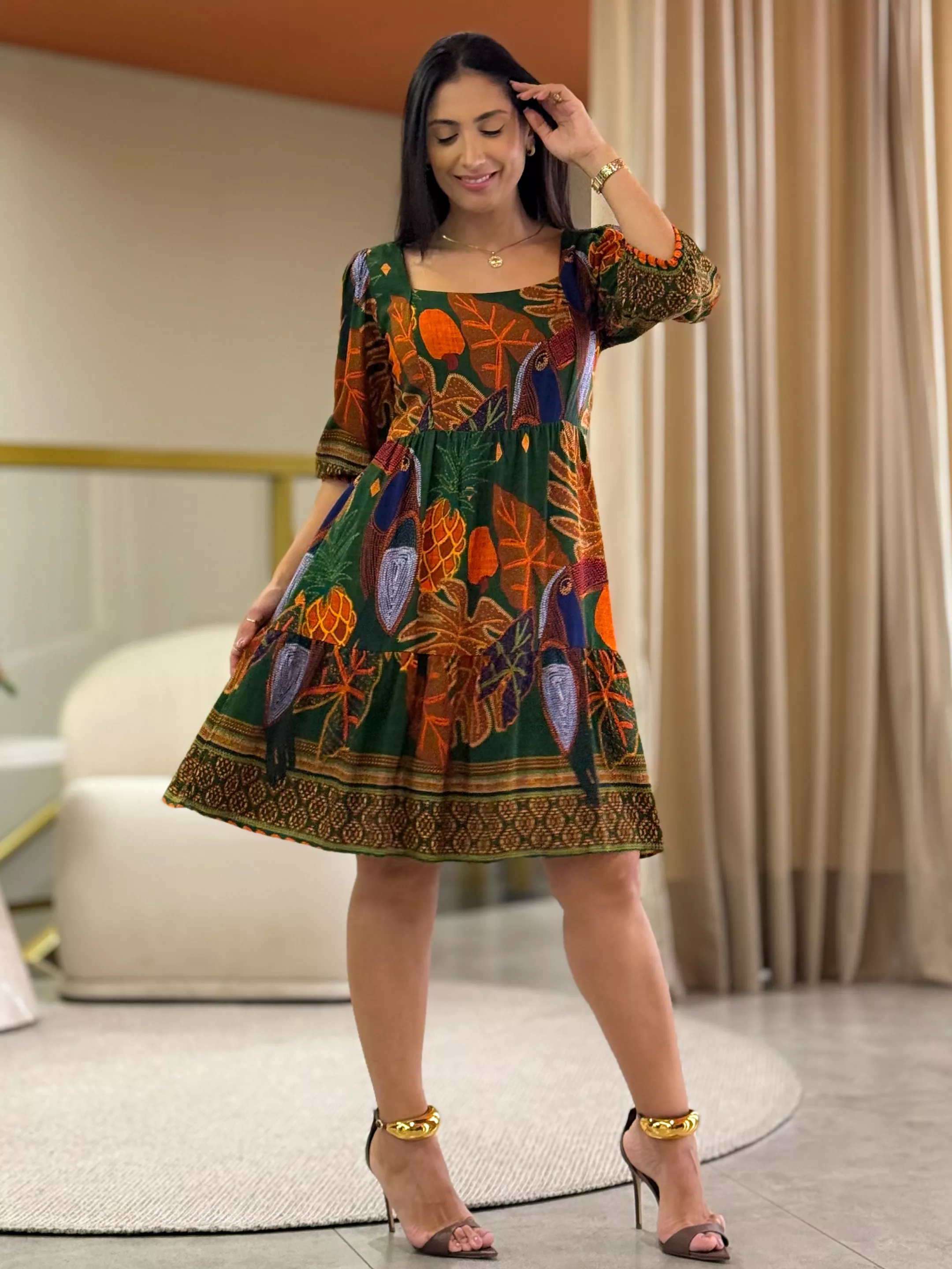 Vestido Marina Estampado Verde Tucano