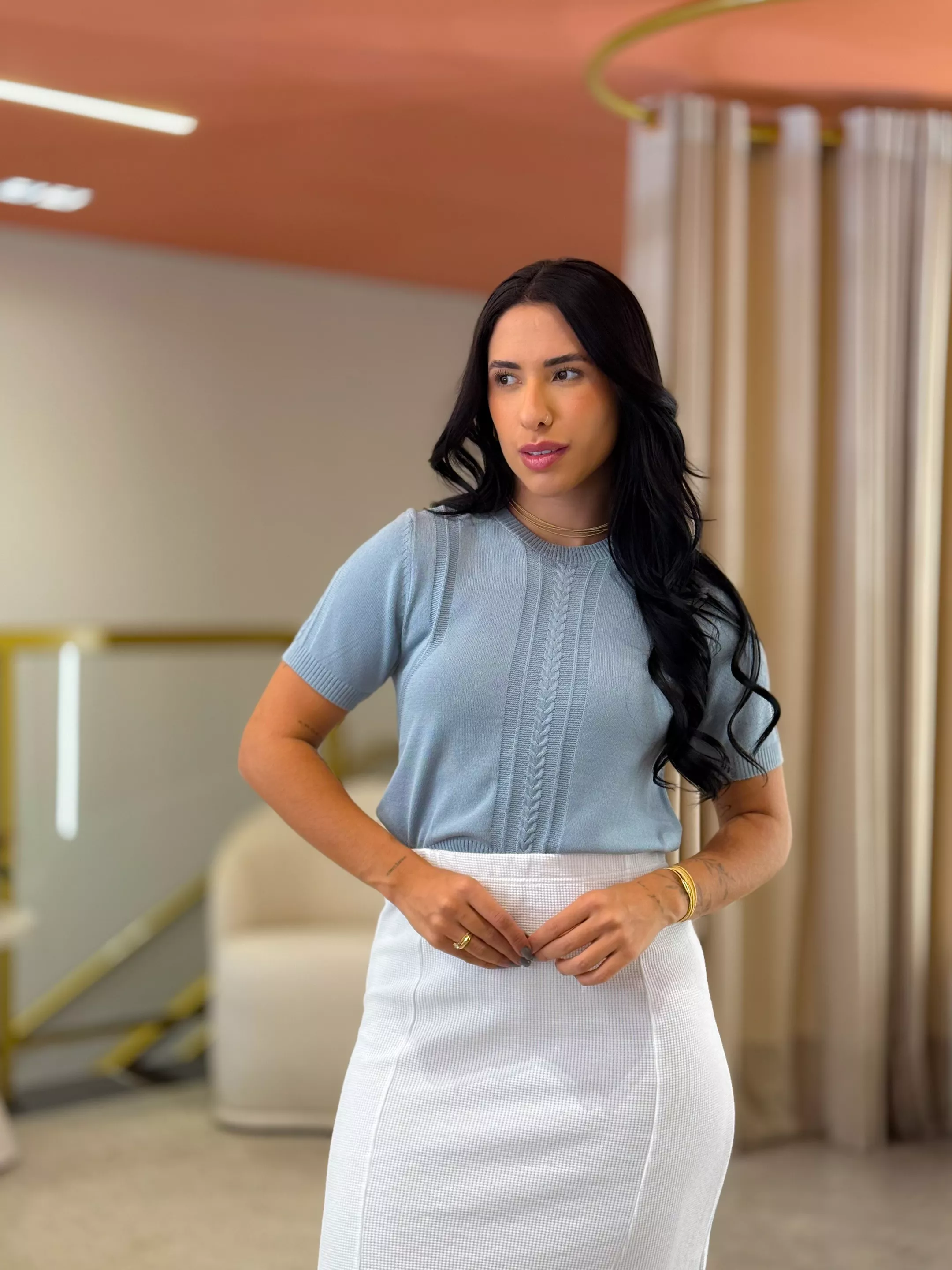 Blusa Julia Verde Jade - Por Katia Vilar Moda Clássica 