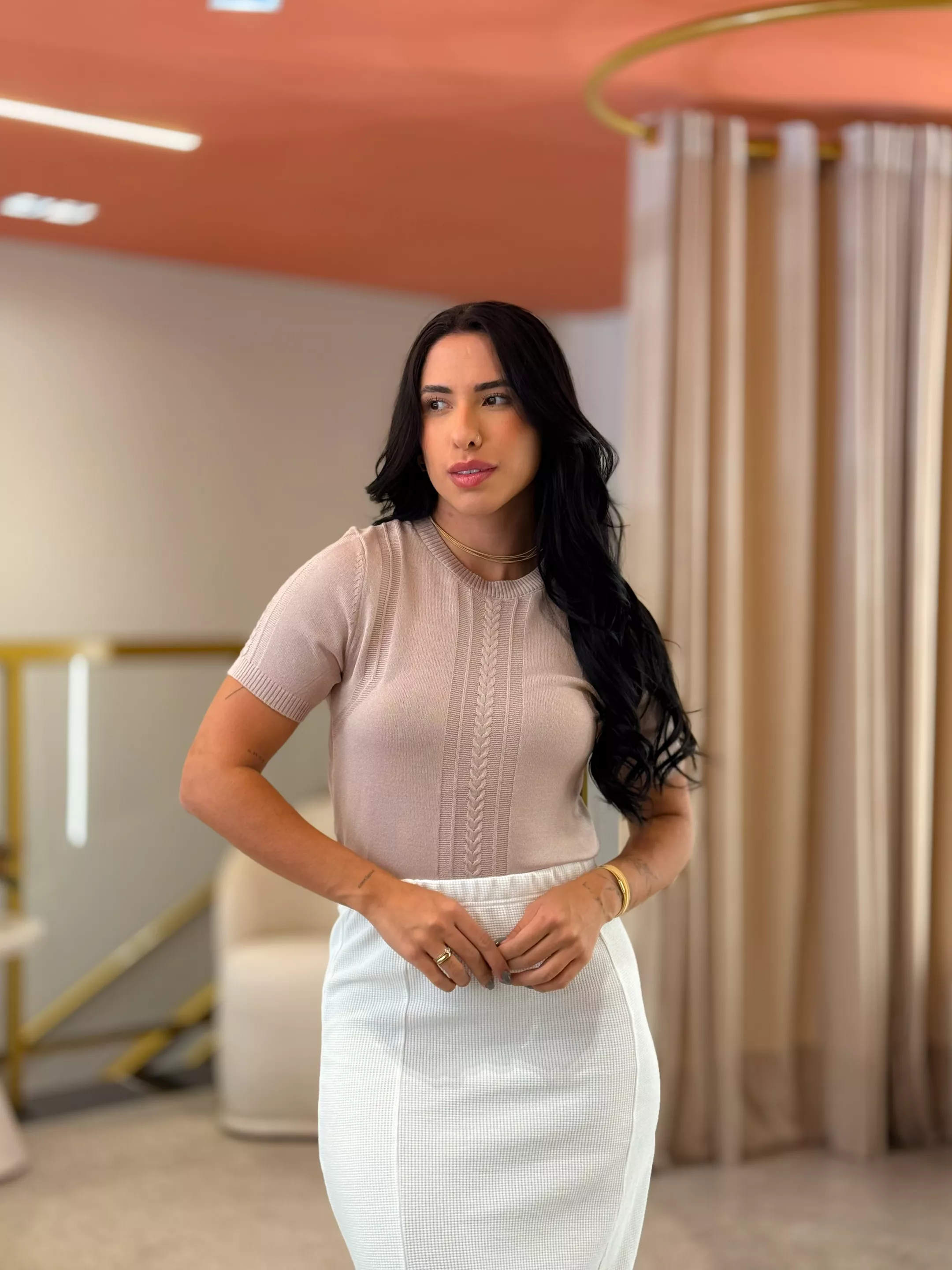 Blusa Julia Nude - Por Katia Vilar Moda Clássica 