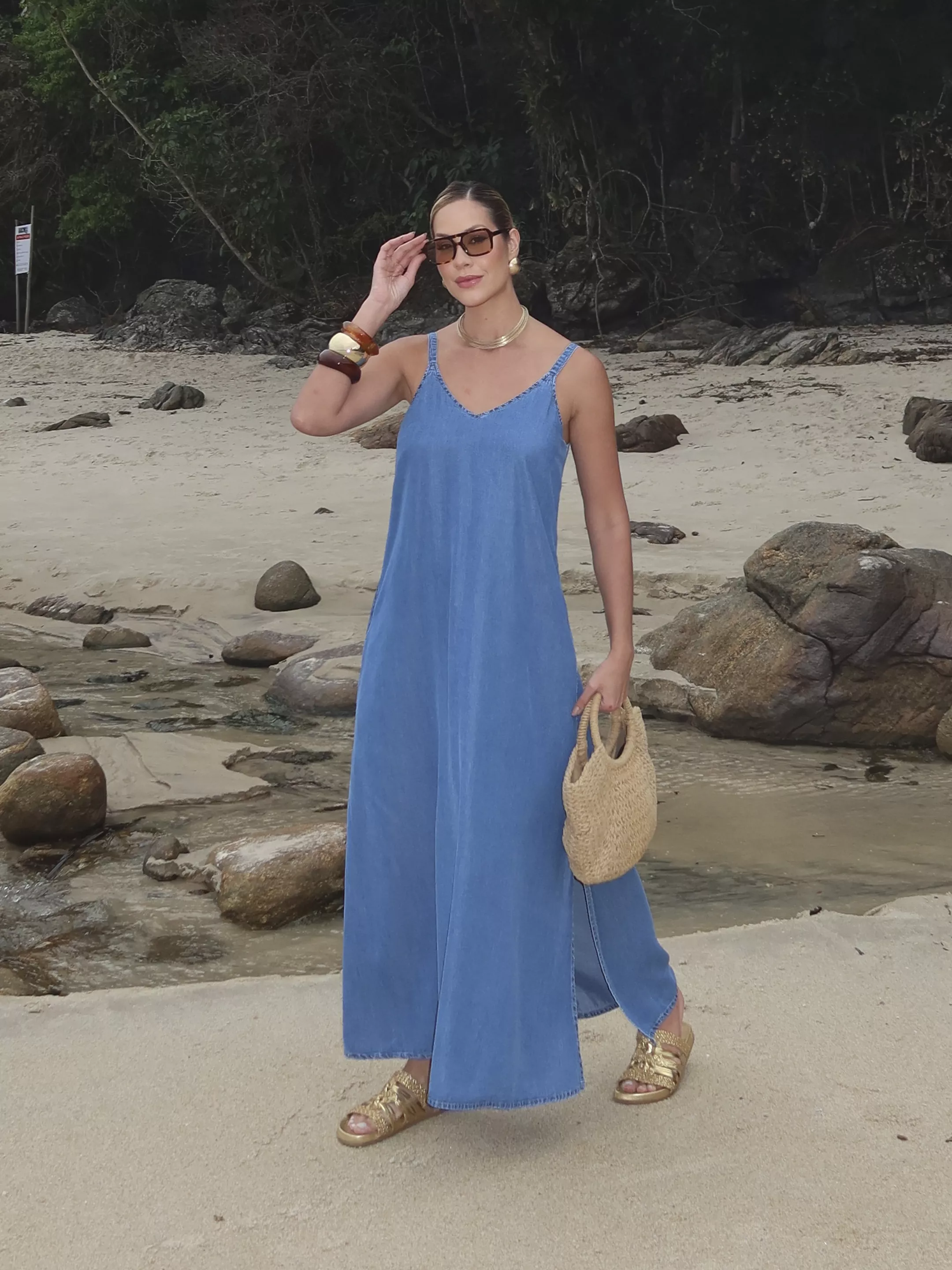 VESTIDO FLUIDO C/FENDA - 7004.... - SIENA JEANS 