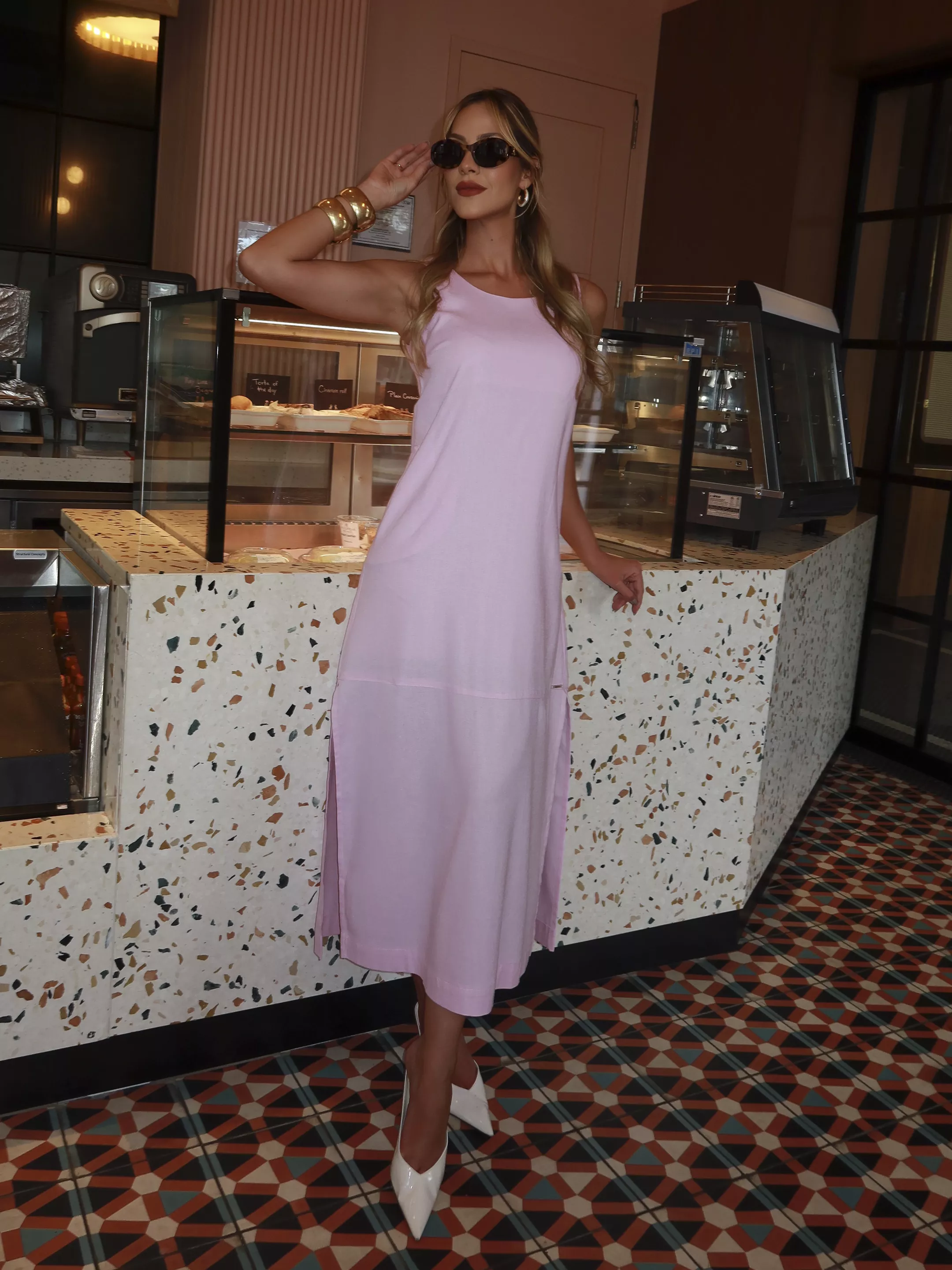 Vestido longo com fendas em li... - SIENA JEANS 