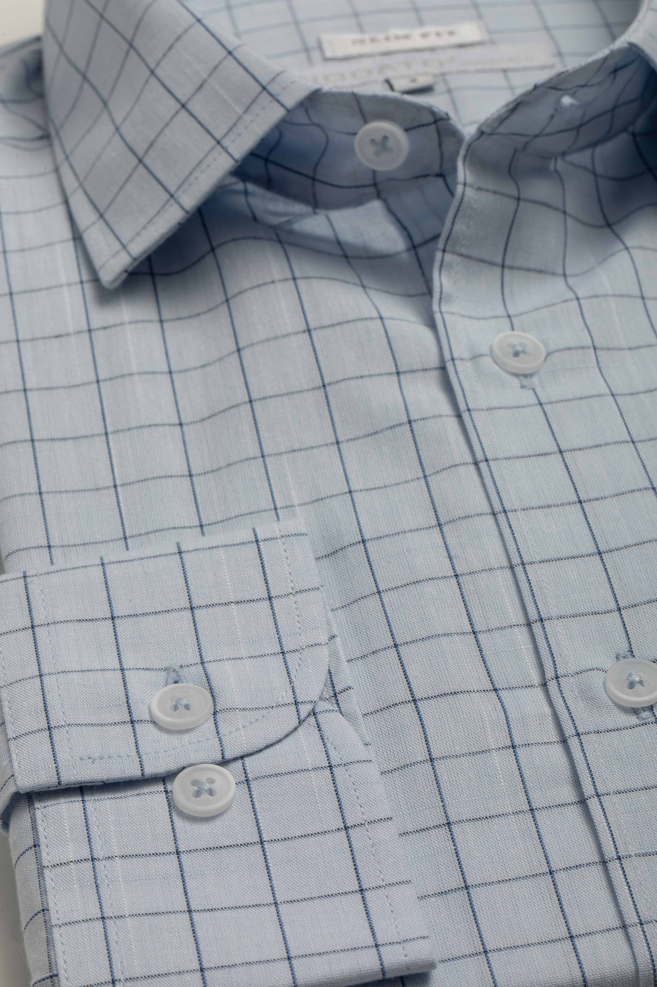 Camisa Manga Longa Slim fit Quadriculada Azul