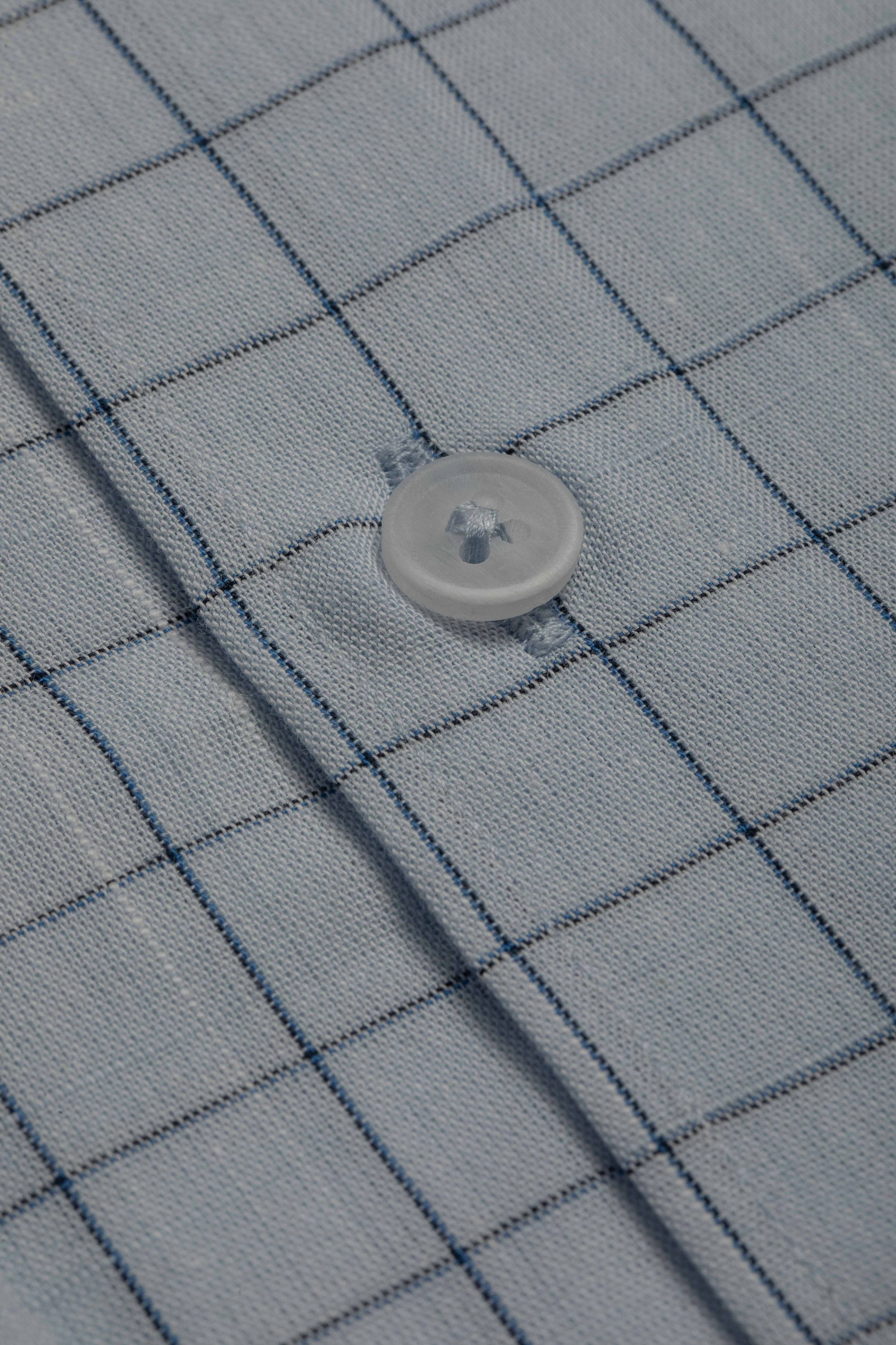Camisa Manga Longa Slim fit Quadriculada Azul